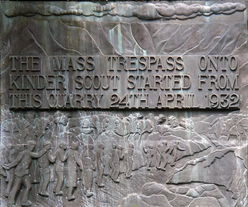 The brass plaque at Bowden Bridge Quarry, where the mass trespass of Kinder Scout started in 24 April 1932