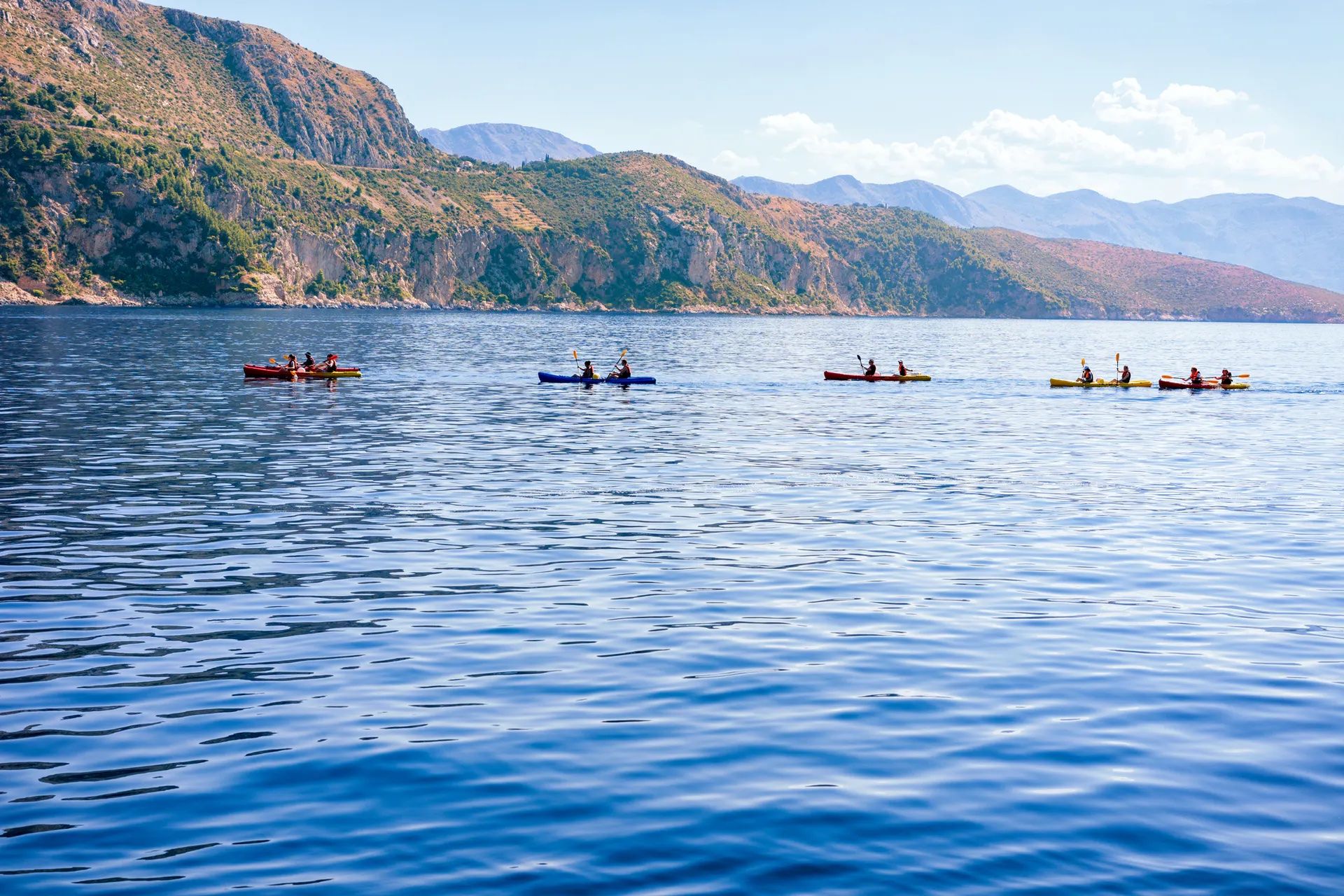 Kayakers in the sea surrounding the Elaphiti Islands.