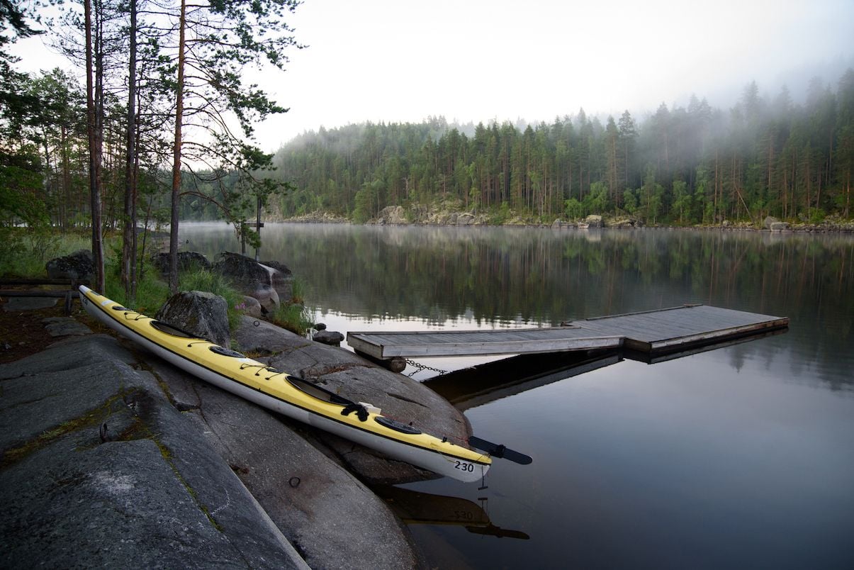 A kayak on an island in Kolovesi National Park