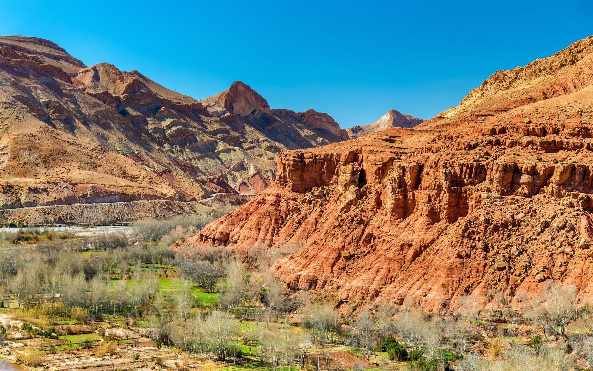 Ouaougoulzat, a peak in the sandstone Mgoun Range of Morocco.