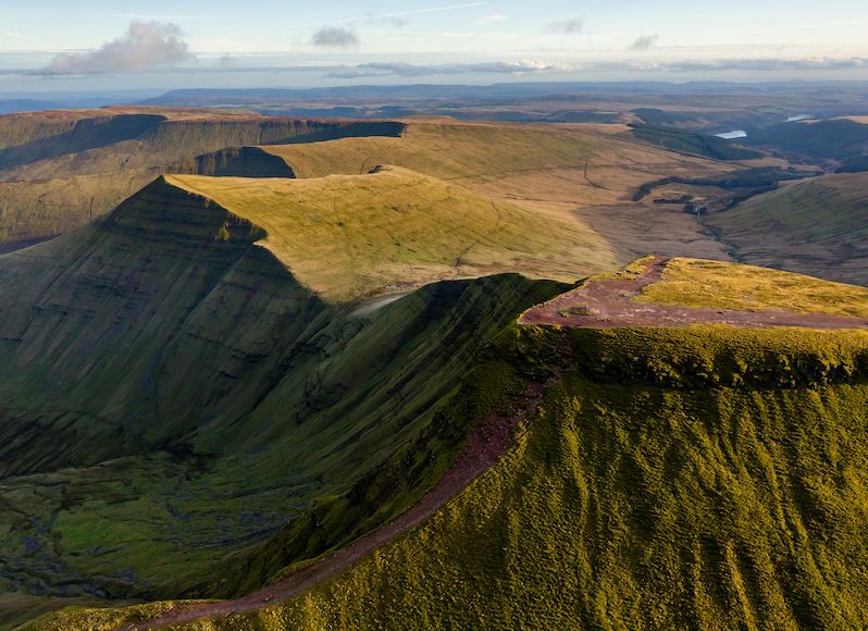 An aerial view of the summit of Pen y Fan, in the Brecon Beacons.