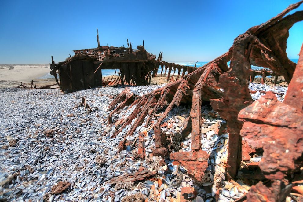 One of the rusted shipwrecks littering the shoreline of Skeleton Coast.