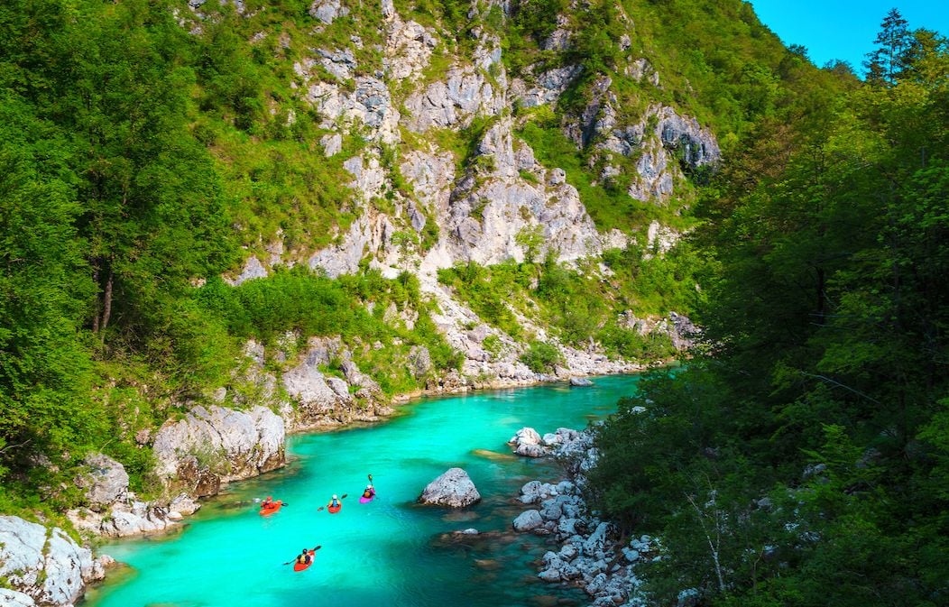 Kayakers on the River Soča