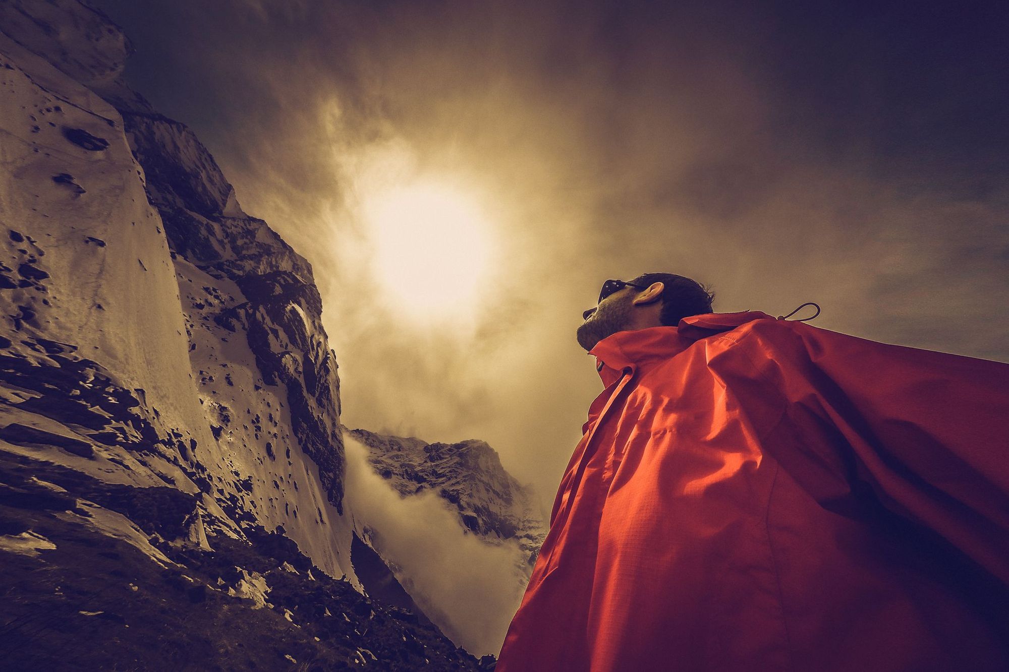 A hiker getting ready to climb the Annapurna range.