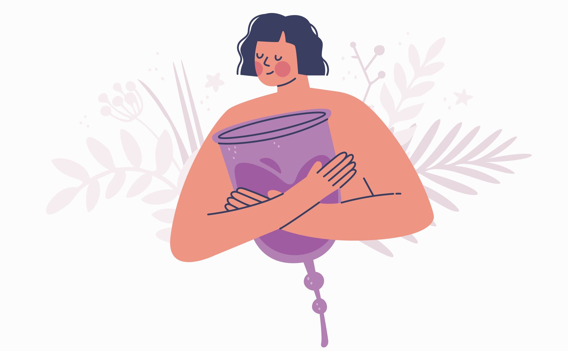 Illustration of a woman holding a menstrual cup