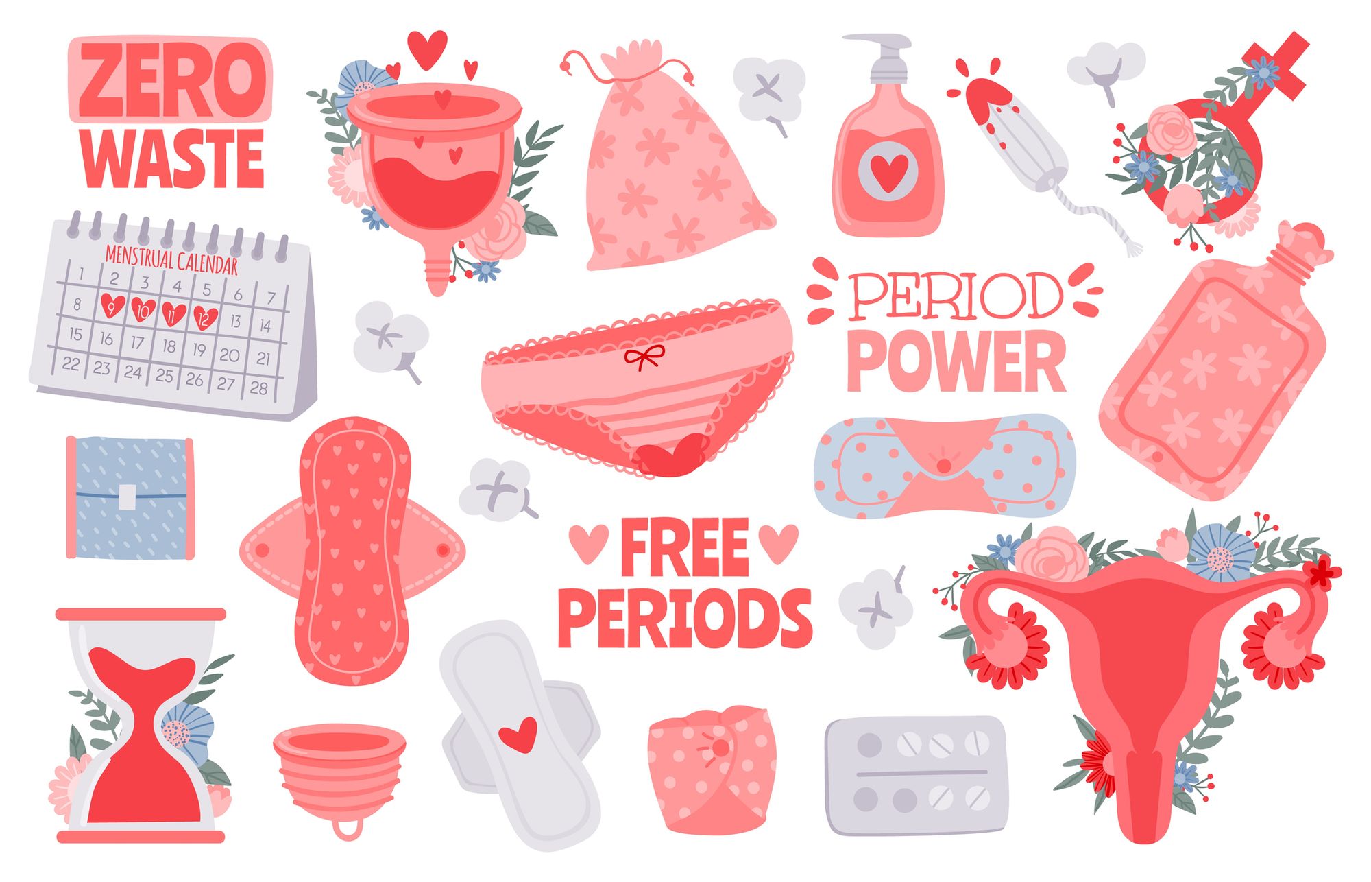 An illustration of different period products.
