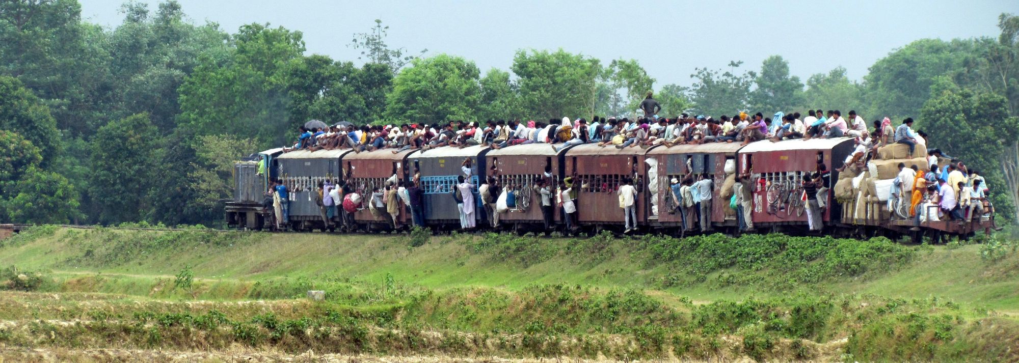 A crowded train on the Janakpur - Jainagar railway in Nepal