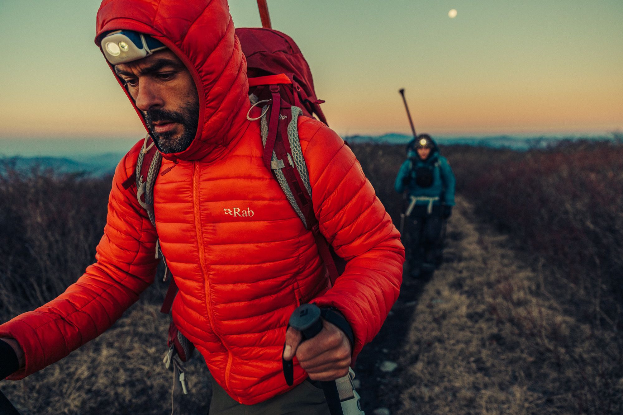 A male hiker on a sunrise hiking expedition.