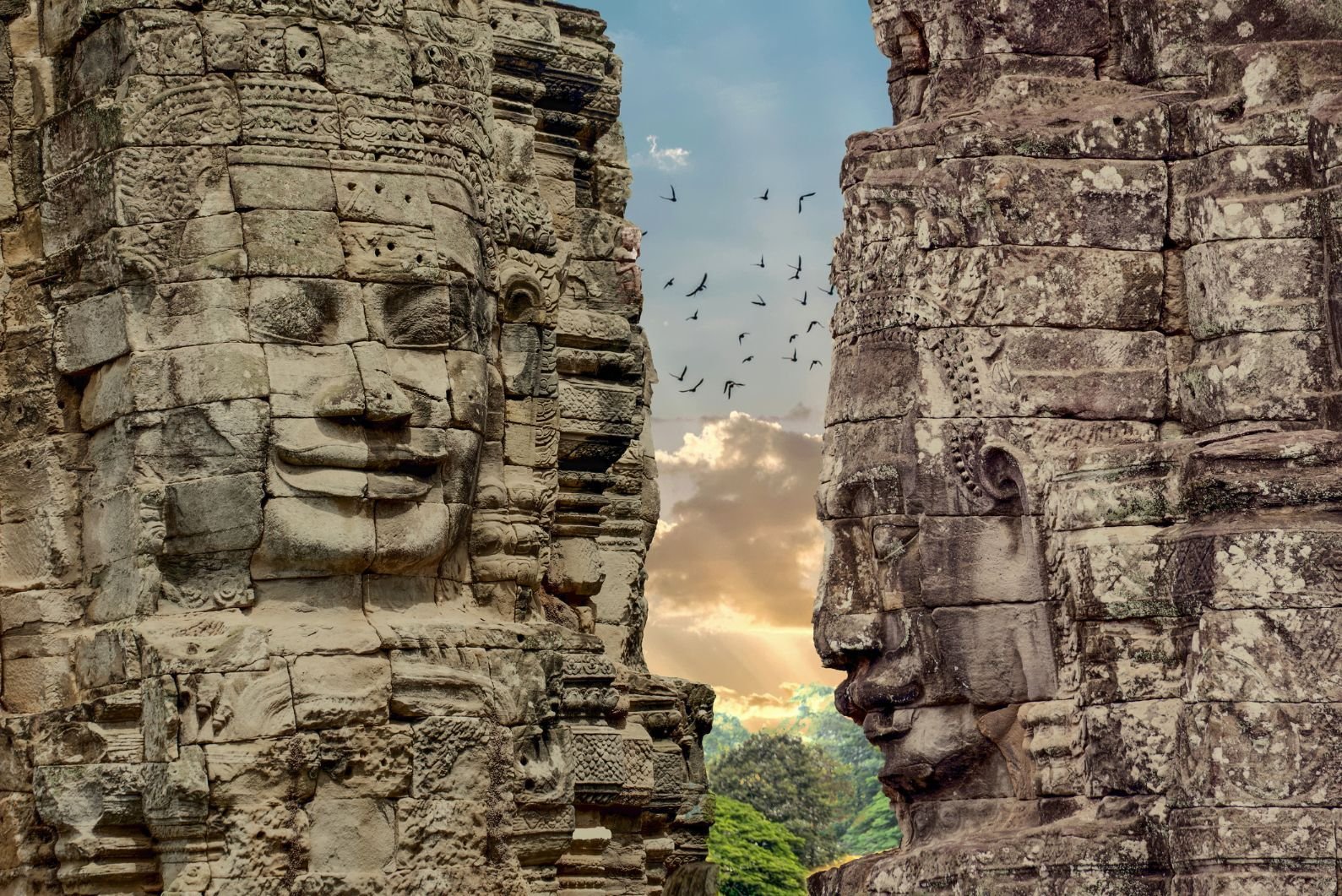 The faces of King Jayavarman VII on the Bayon, situated in Angkor Thom, a kilometre from Angkor. Photo: Getty