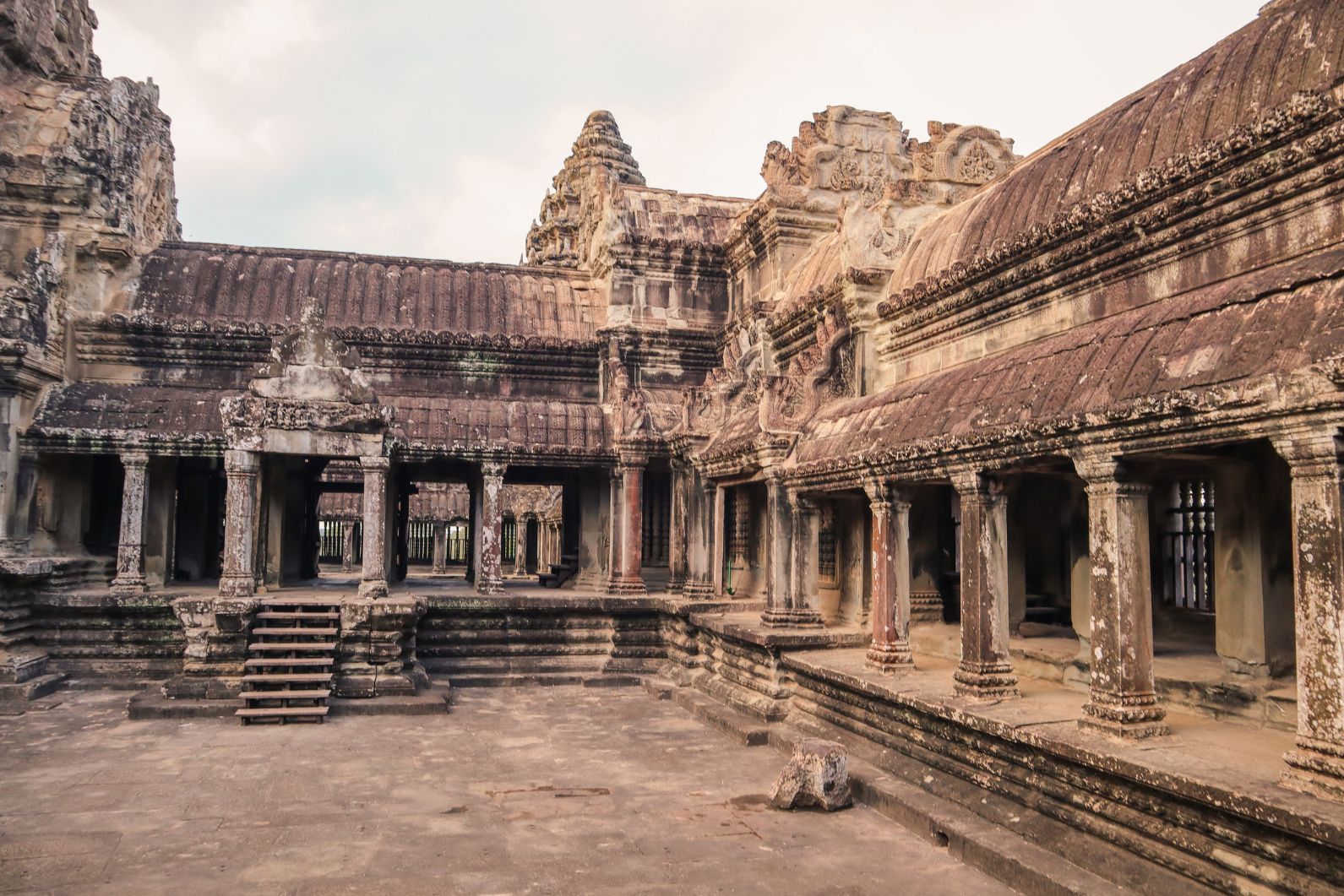 The inside of Angkor Wat temple, the largest religious monument ever built.