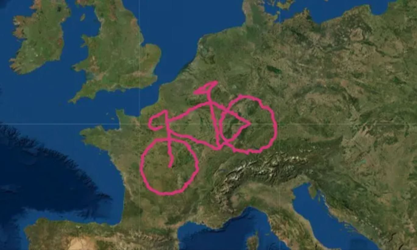 A giant GPS bicycle drawn by Daniel Rayneau-Kirkhope and Arianna Casiraghi