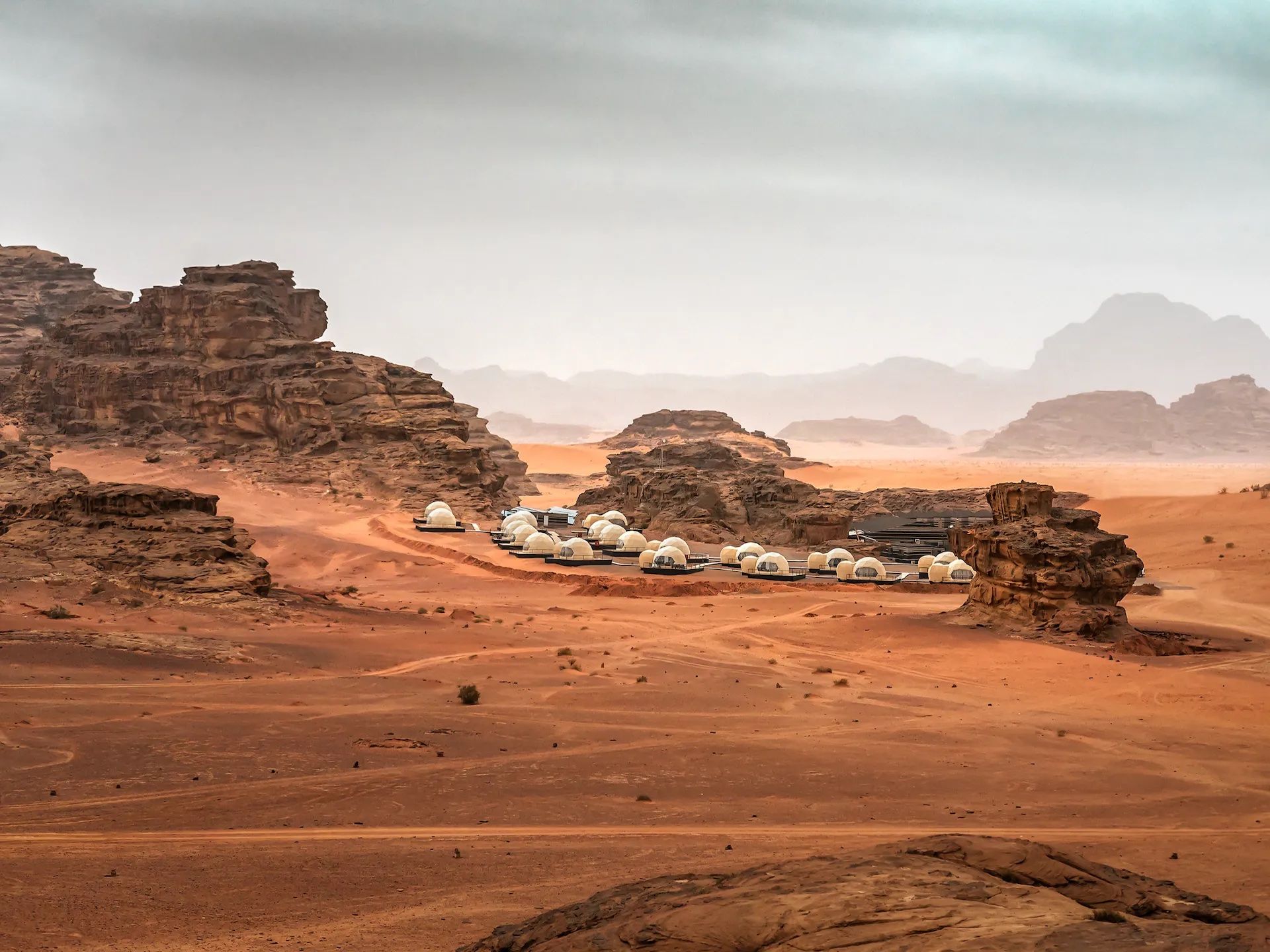 A bubble hotel camp in Wadi Rum Desert, Jordan.