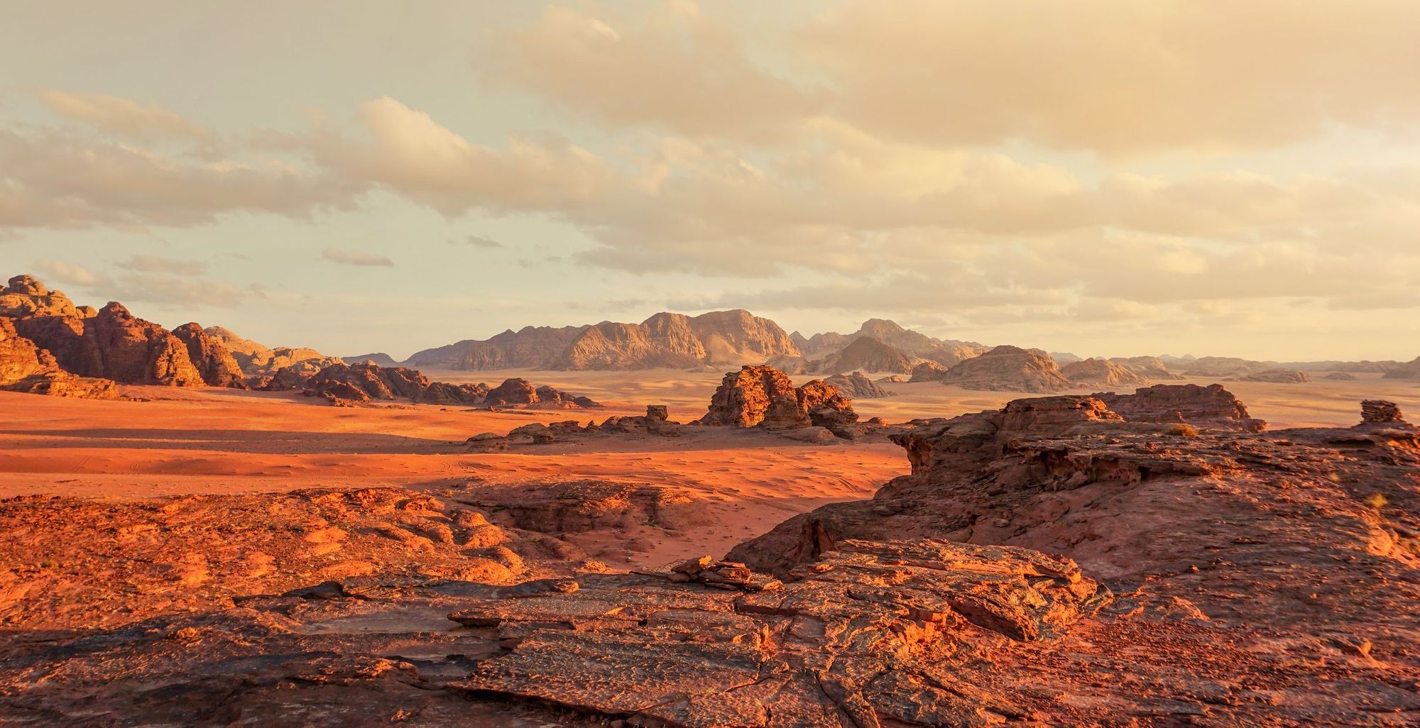 Wadi Rum, a desert in Jordan characterised by its red sand. Photo: Getty.