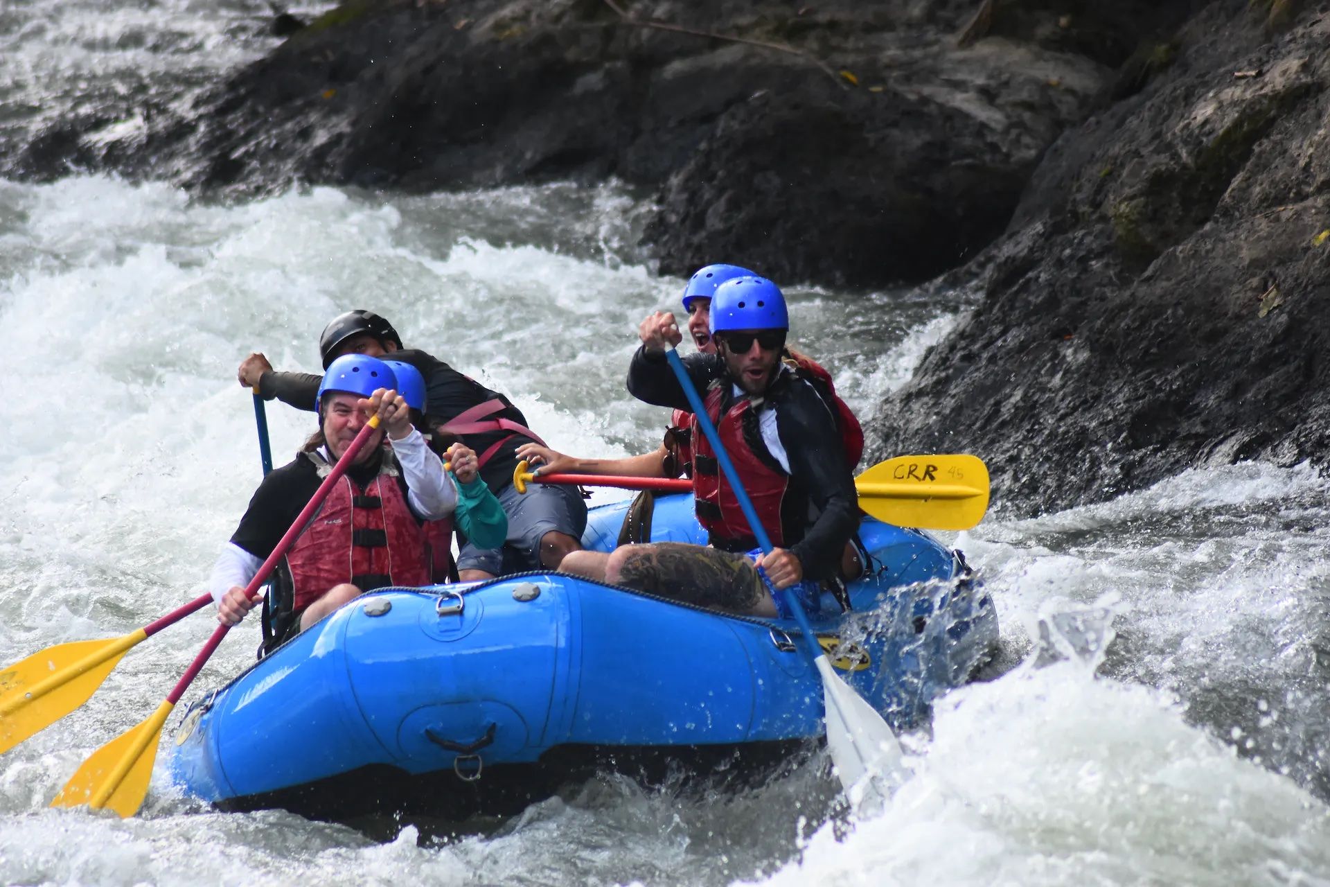 A rafting group navigate rapids on the Pacuare River, Costa Rica.