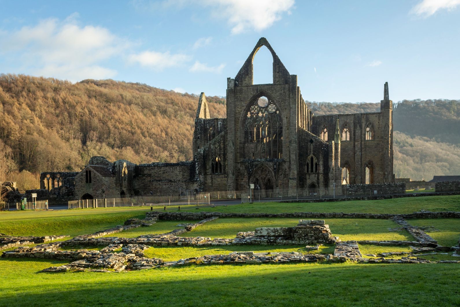 Tintern Abbey in Wales, with the forests behind.