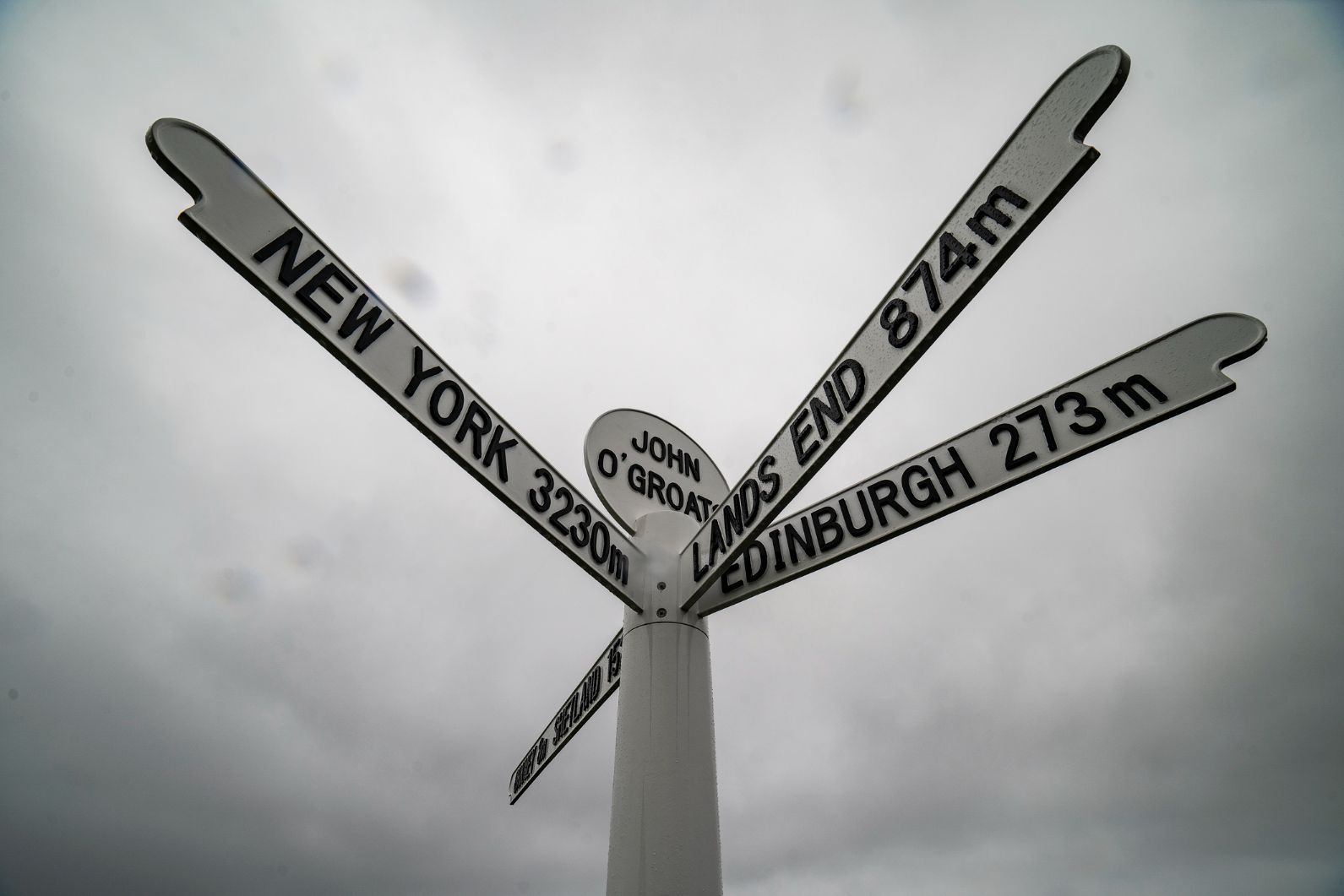 The sign post which marks the finish point of the Land's End to John o' Groats journey, in northeast Scotland. Photo: Getty