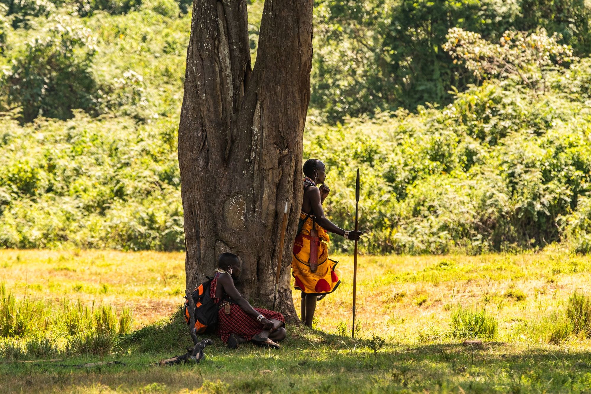 Two members of the Maasai tribe looking out on the lush vegetation of the Loita Hills. Photo: Much Better Adventures