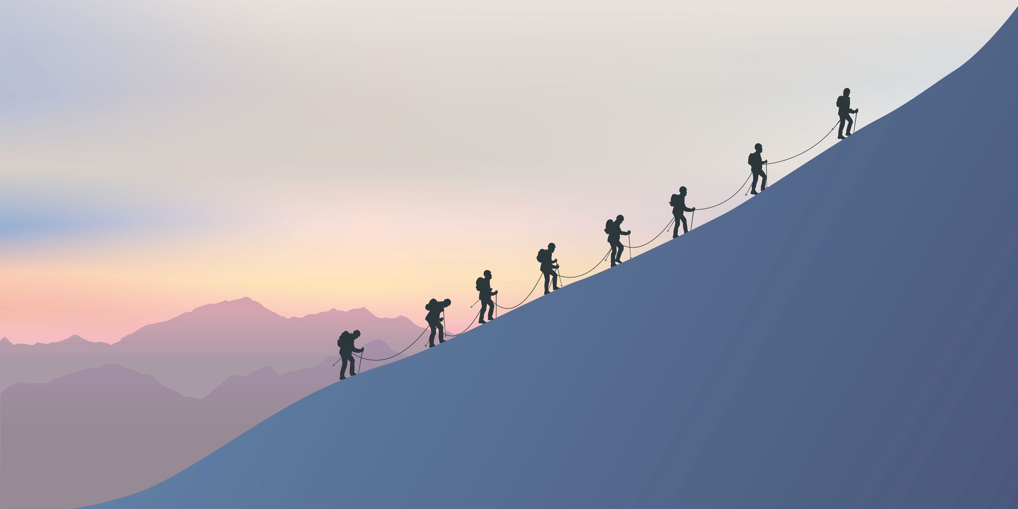 An illustration of climbers roped together.