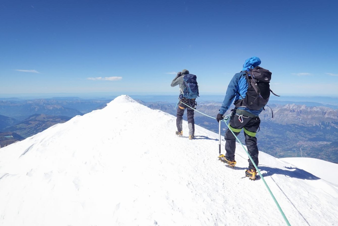 Climbers approaching the summit of Mont Blanc in France