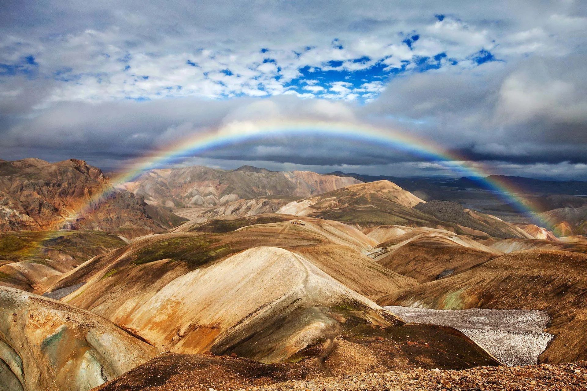 A rainbow above the rhyolite hills along the famous Laugavegur Trail