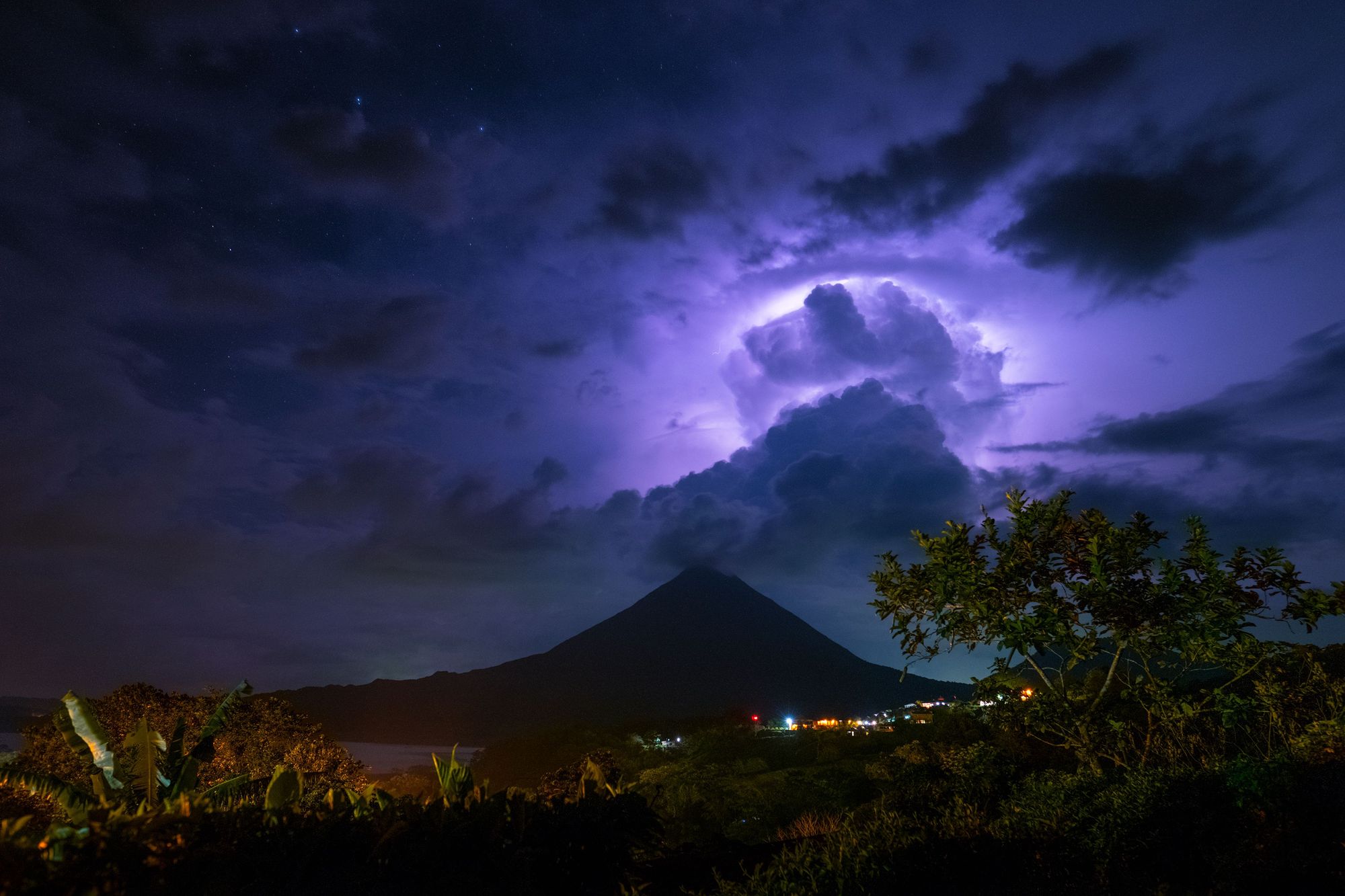 A thunderstorm over Mount Arenal, one of Costa Rica's most distinctive volcanoes