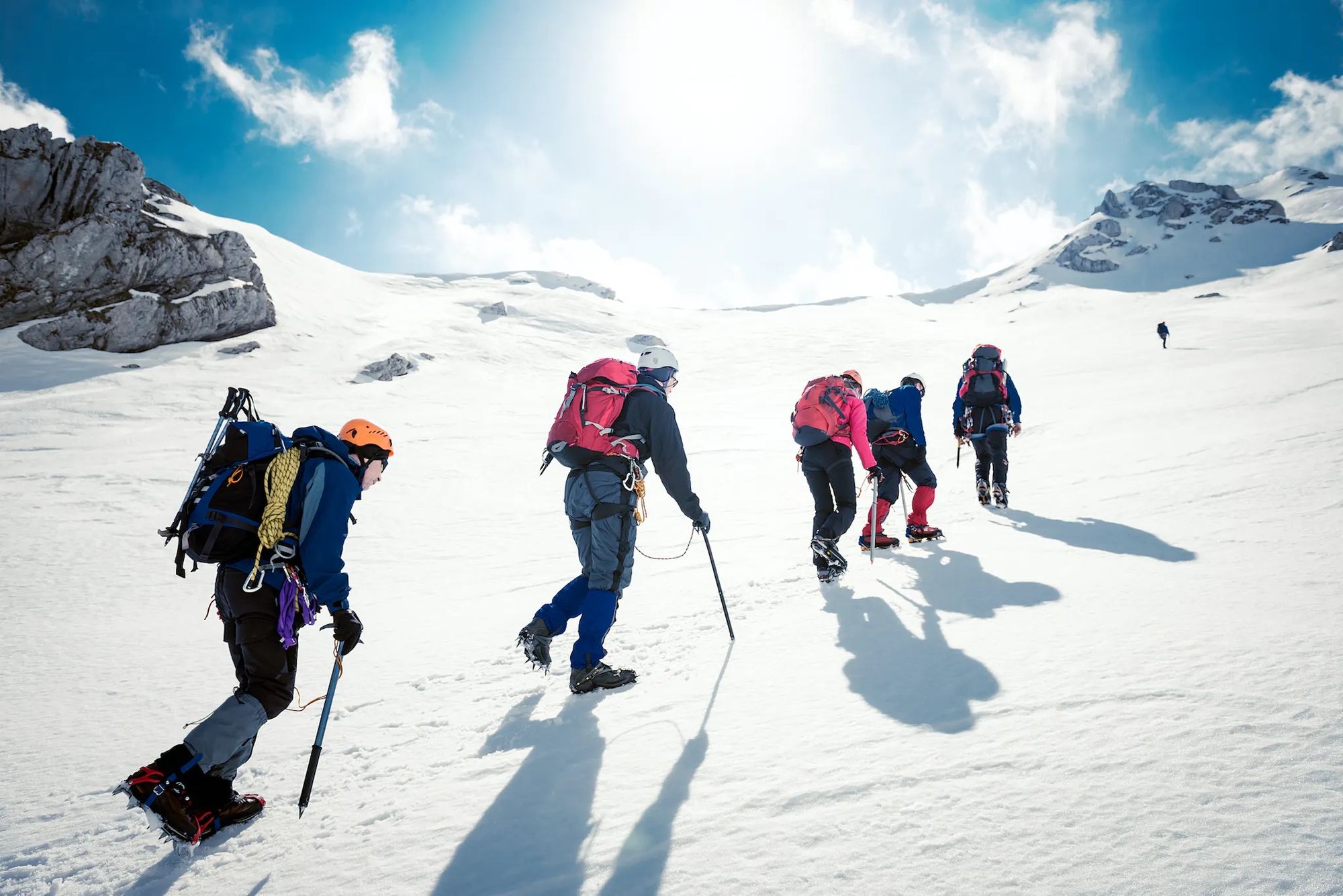 Intrepid hikers make their way to the summit of Yala Peak, in Nepal's Langtang Region