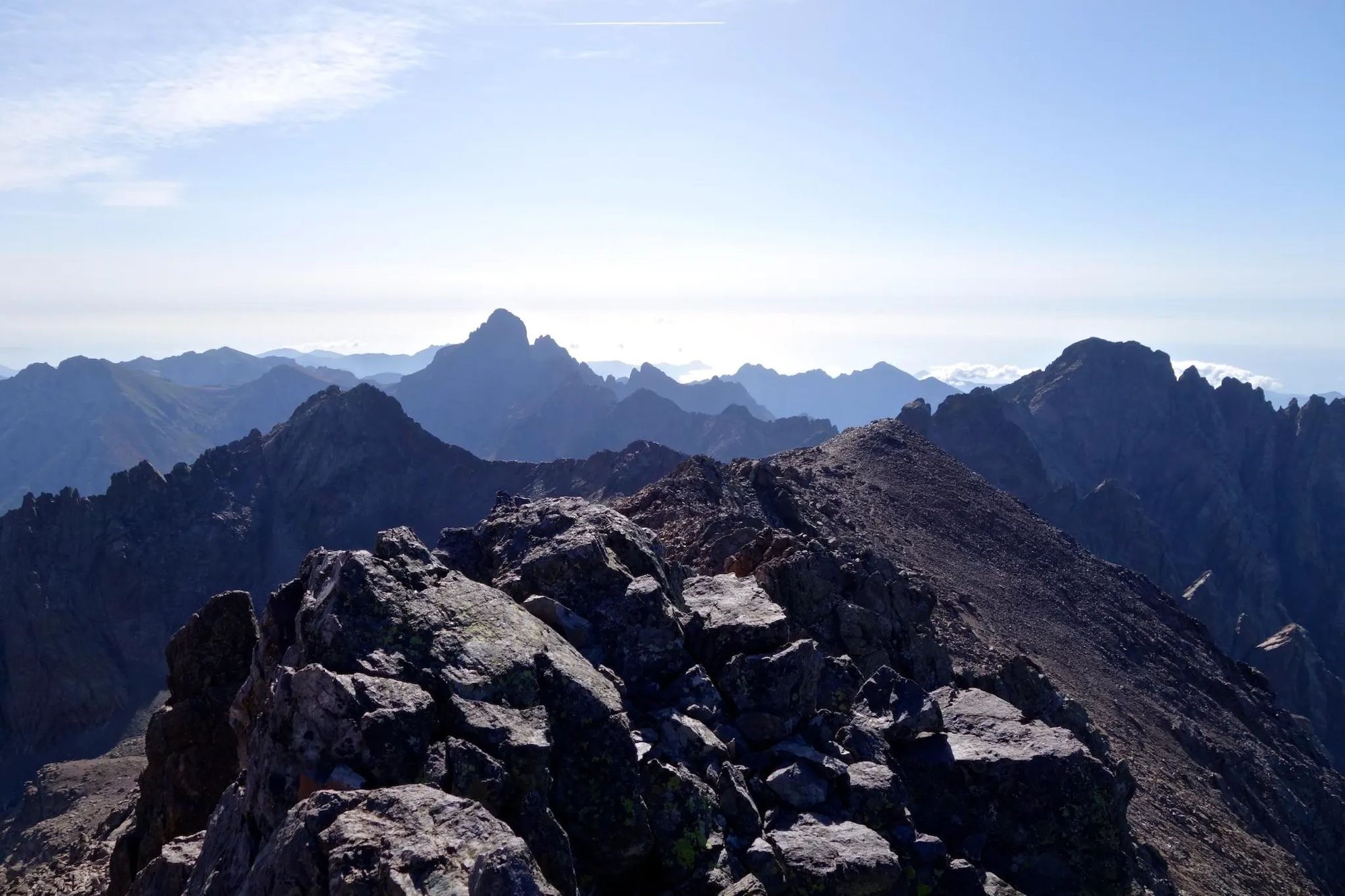 The view from the top of Monte Cinto, on Corsica's GR20 trail