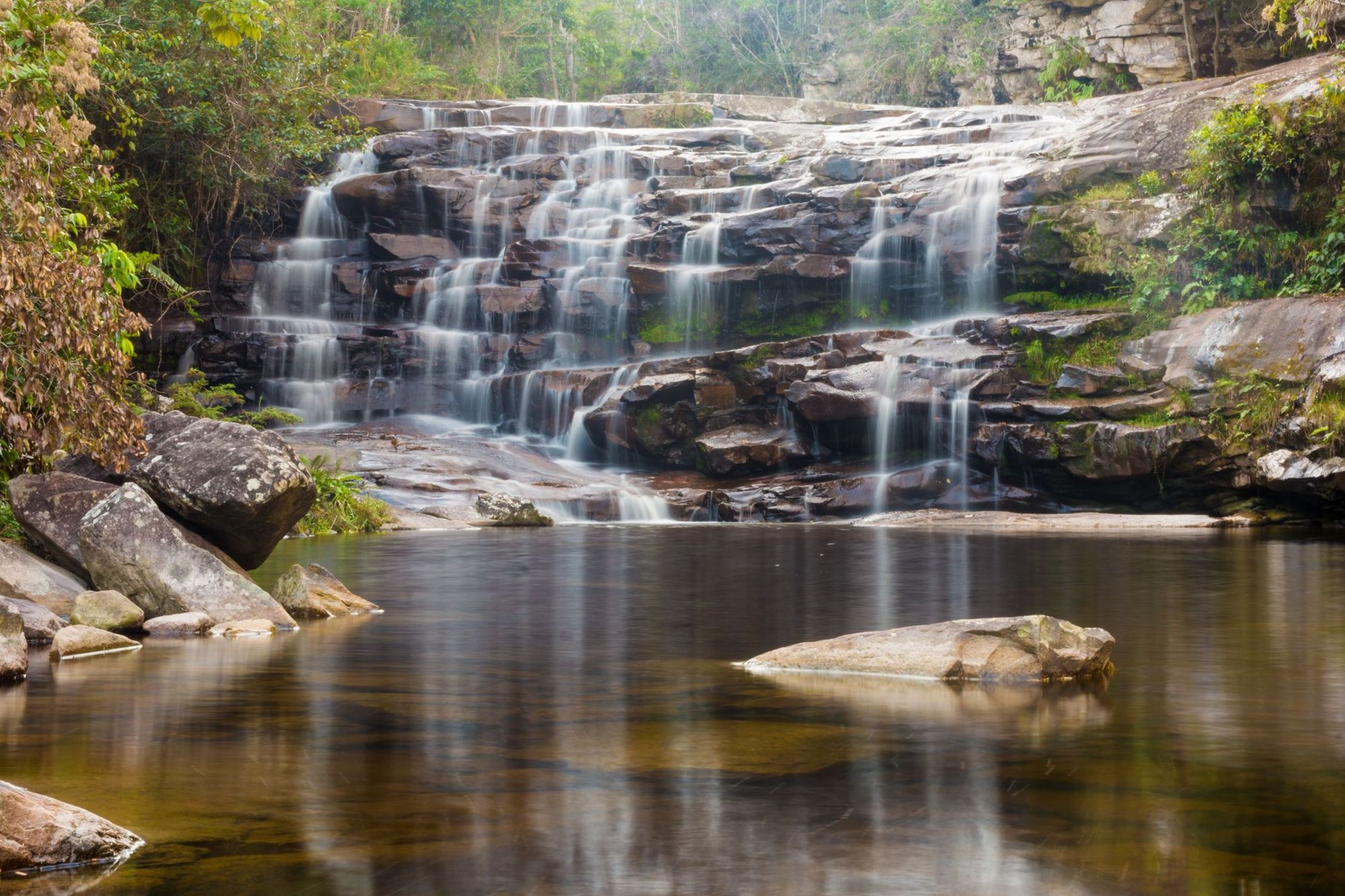 Waterfalls come in many shapes and forms on the Vale do Pati hike, from these small oases to huge falls down 300ft cliffs. Photo: Getty