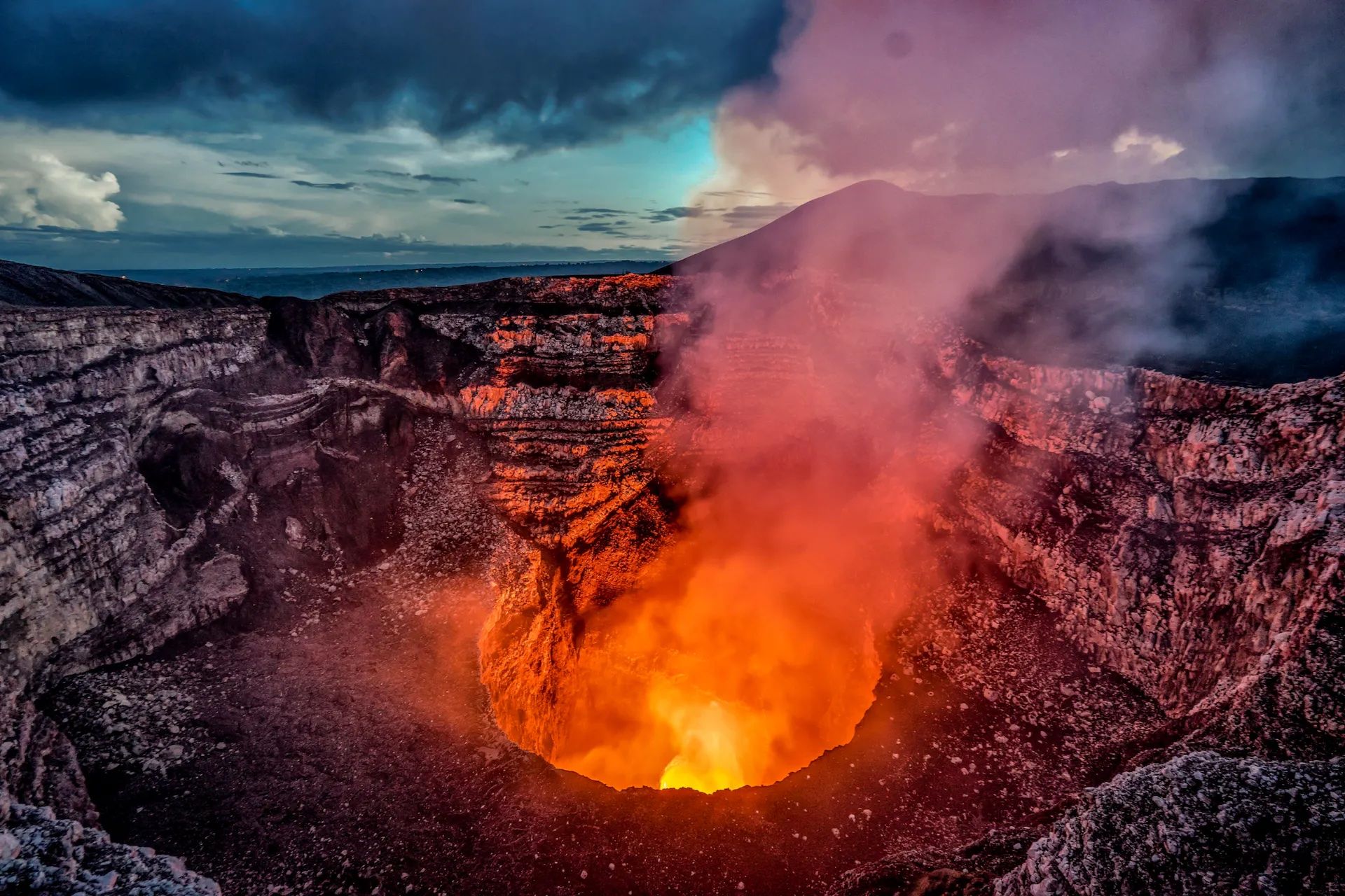 The lava-filled crater of Masaya, in Nicaragua, part of the Ring of Fire. Photo: Getty.