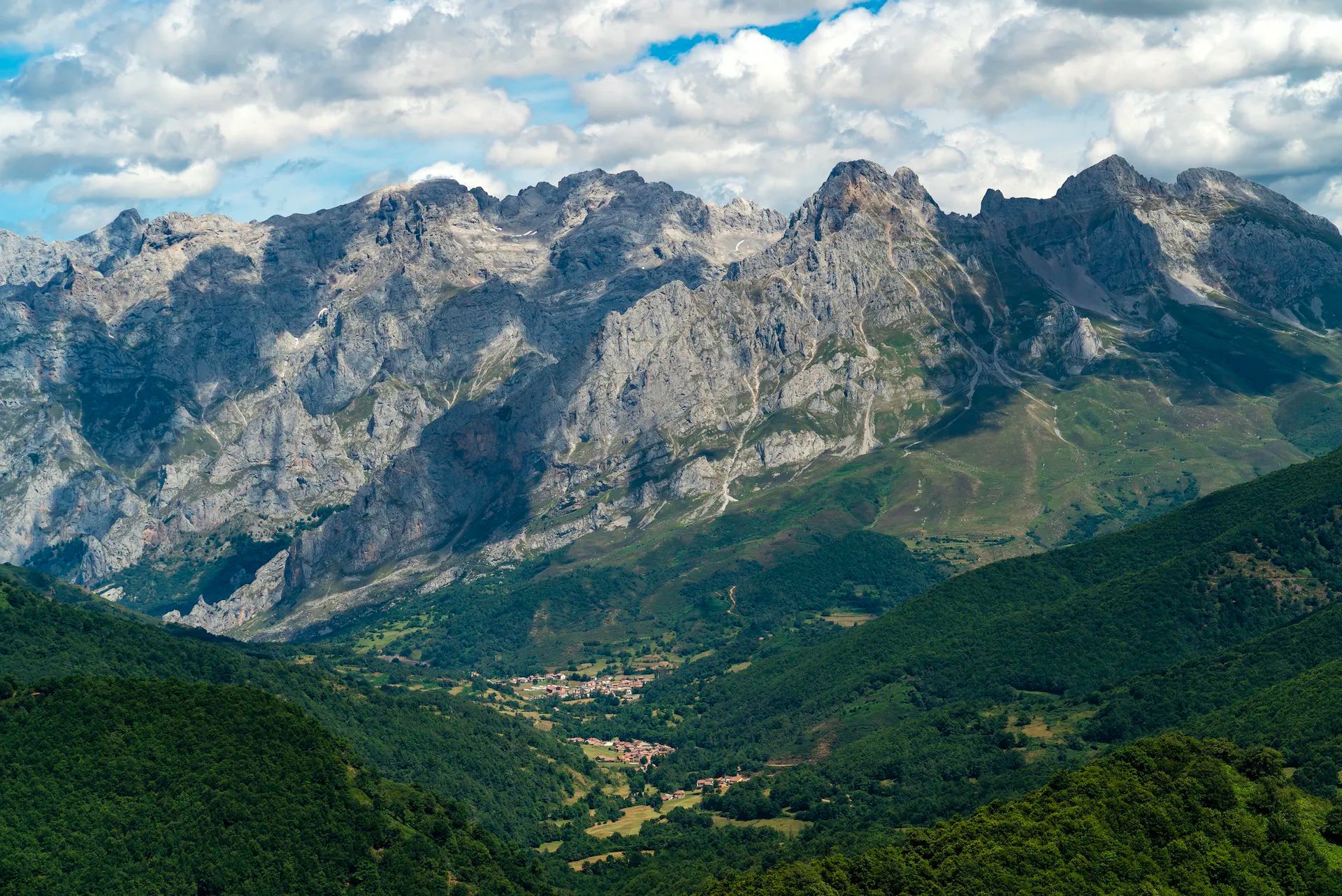 The high limestone mountains of the Picos de Europa National Park.