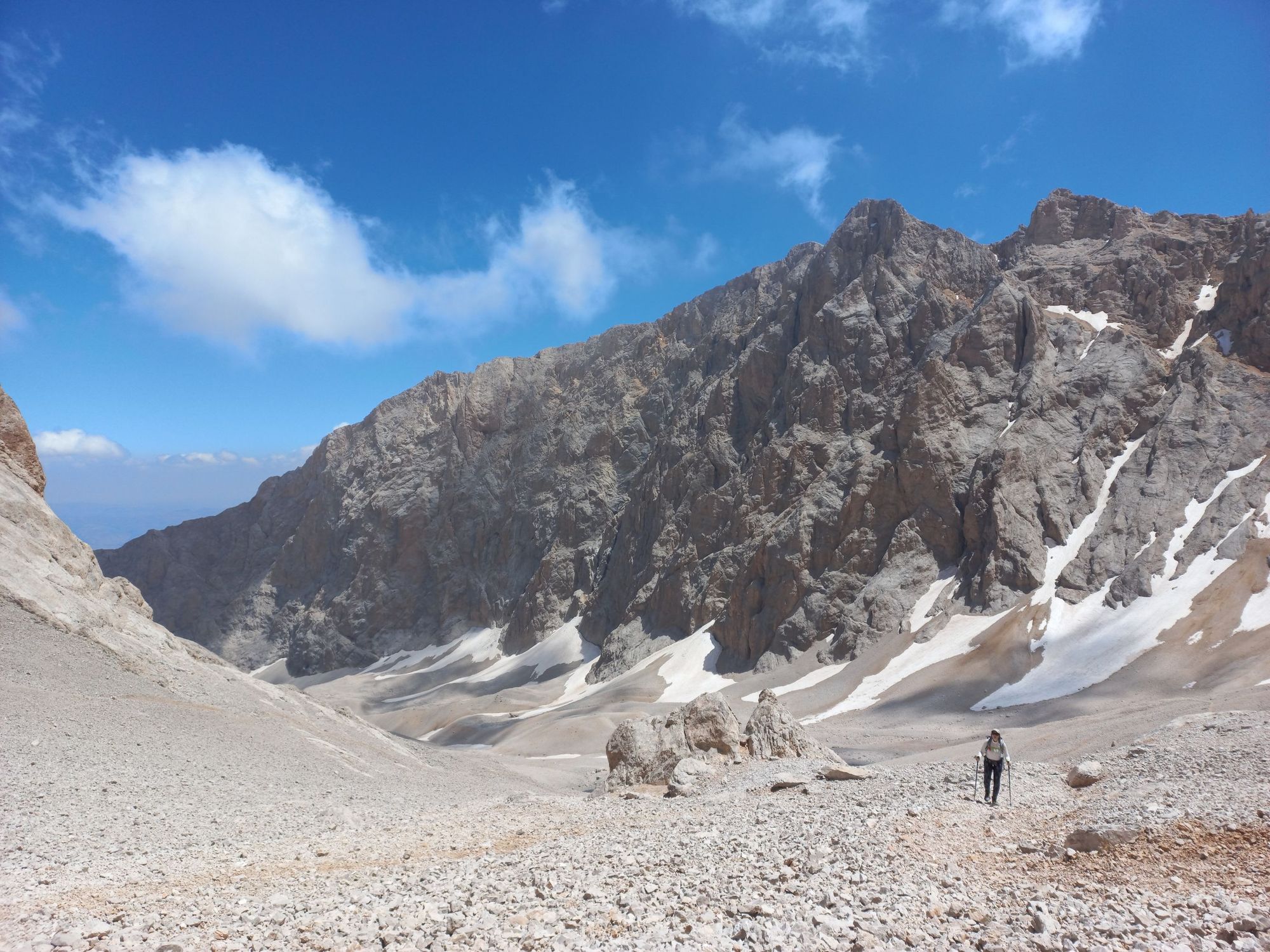 A hiker walking through the sparse landscape of Turkey's High Taurus Mountains