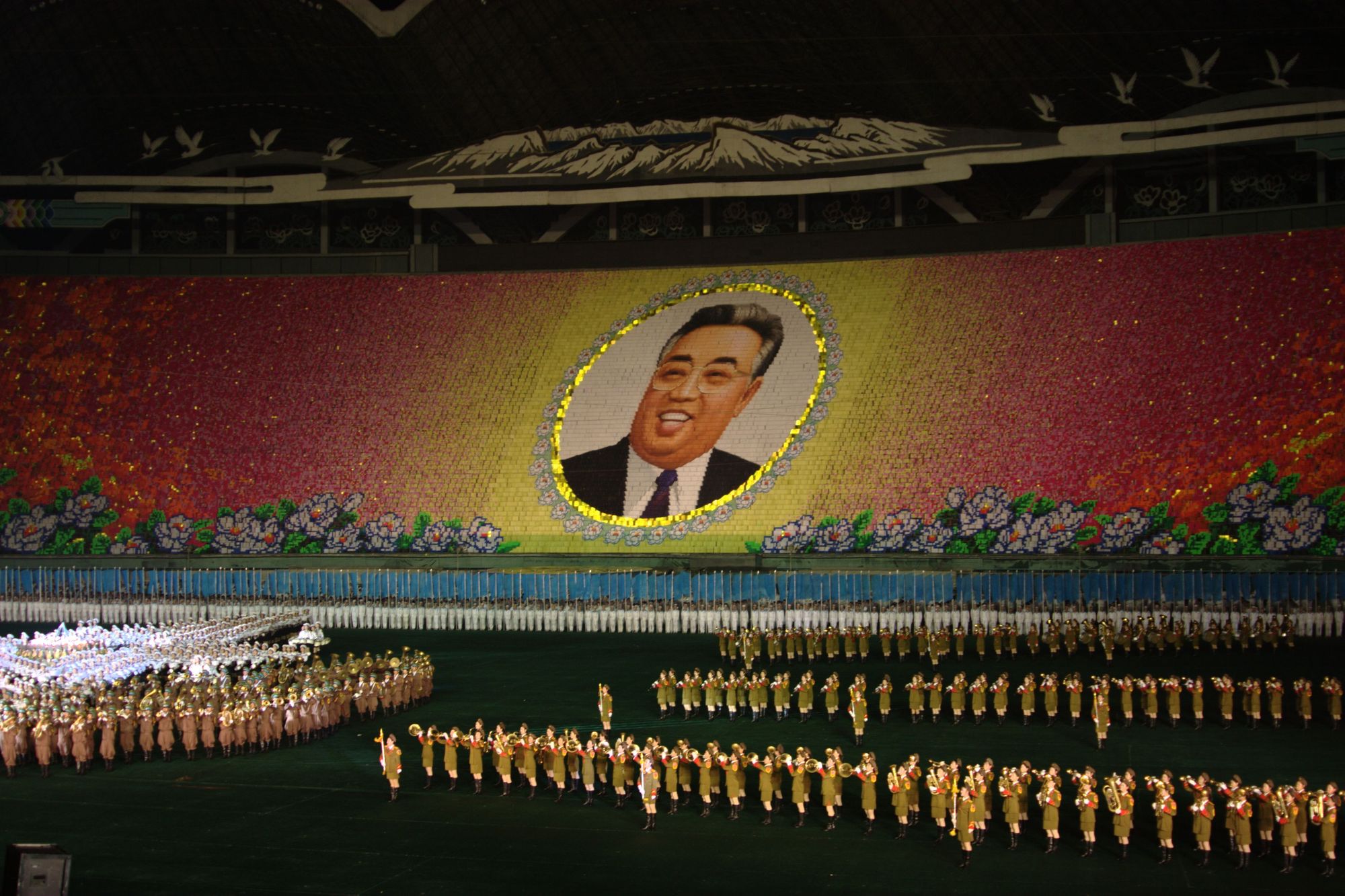 The portrait of Kim Il Sung at a mass game in North Korea, 2007. Photo: Wikimedia Commons