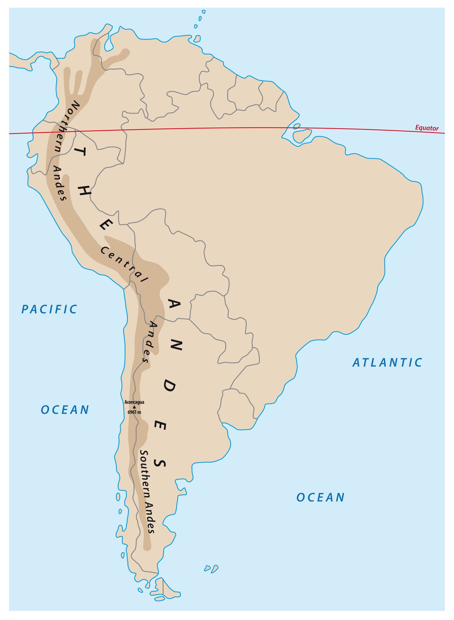 A map of the Andes Mountains in South America.