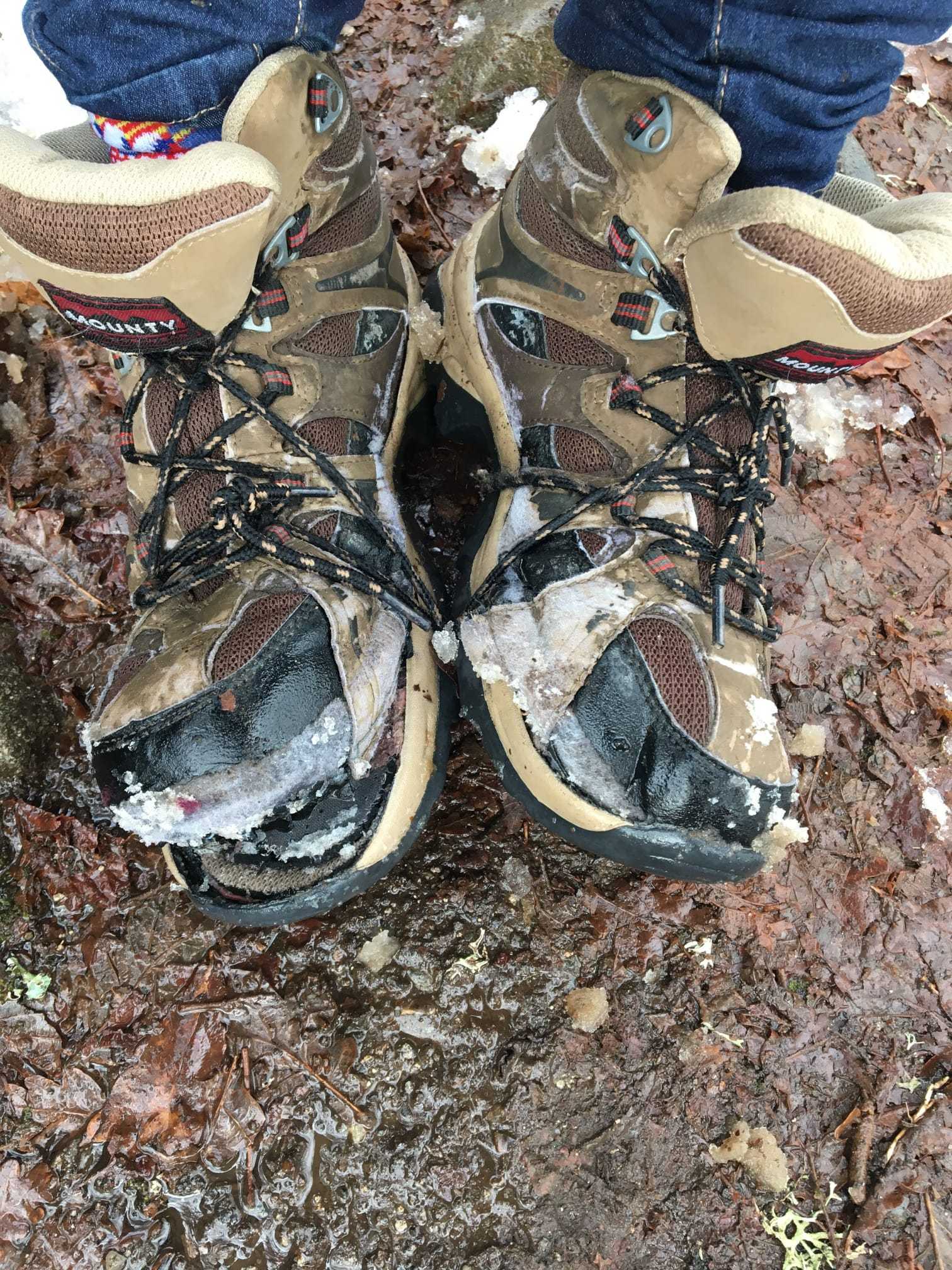 Broken hiking boots