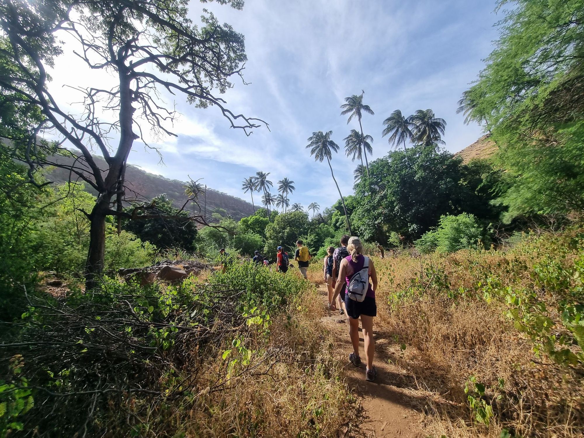 Hikers in the Calabaceira Valley, Santiago, Cape Verde