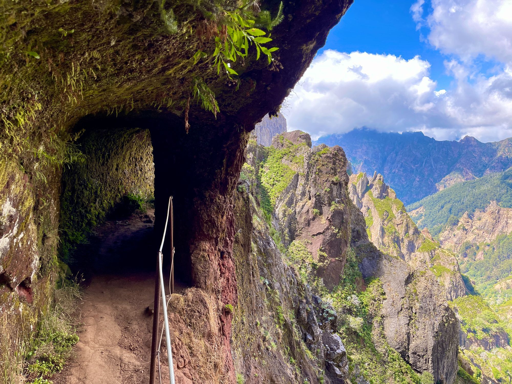A hiking trail in the mountains of Madeira.