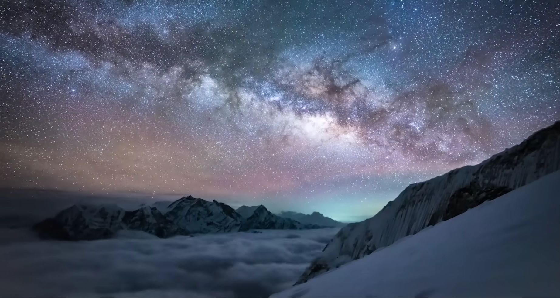 A stunning shot of the night sky above the Himalaya, as featured in Joyce's film. Screenshot: Dhaulagiri