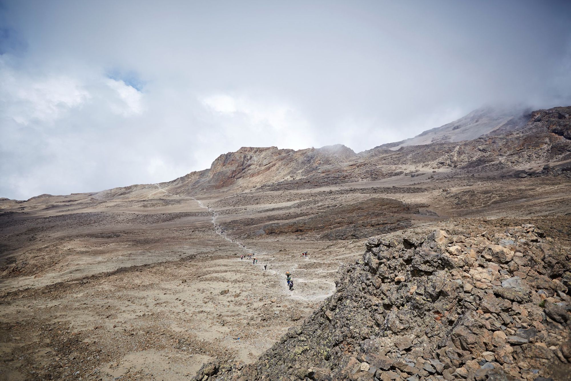 A hiking trail on Kilimanjaro, the highest mountain in Africa.