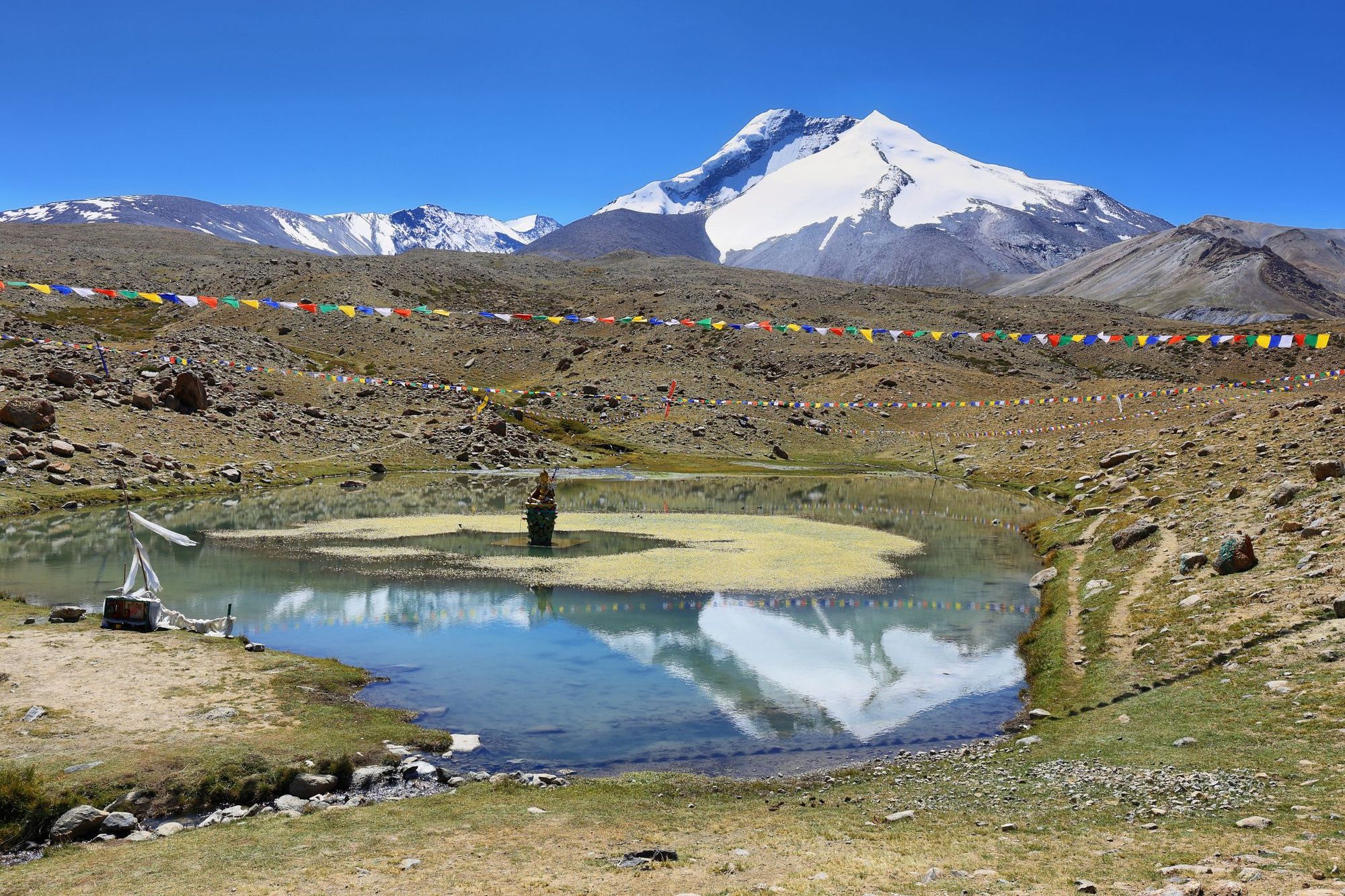 The summit of Kang Yatse, seen from the Markha Valley in India, Ladakh.