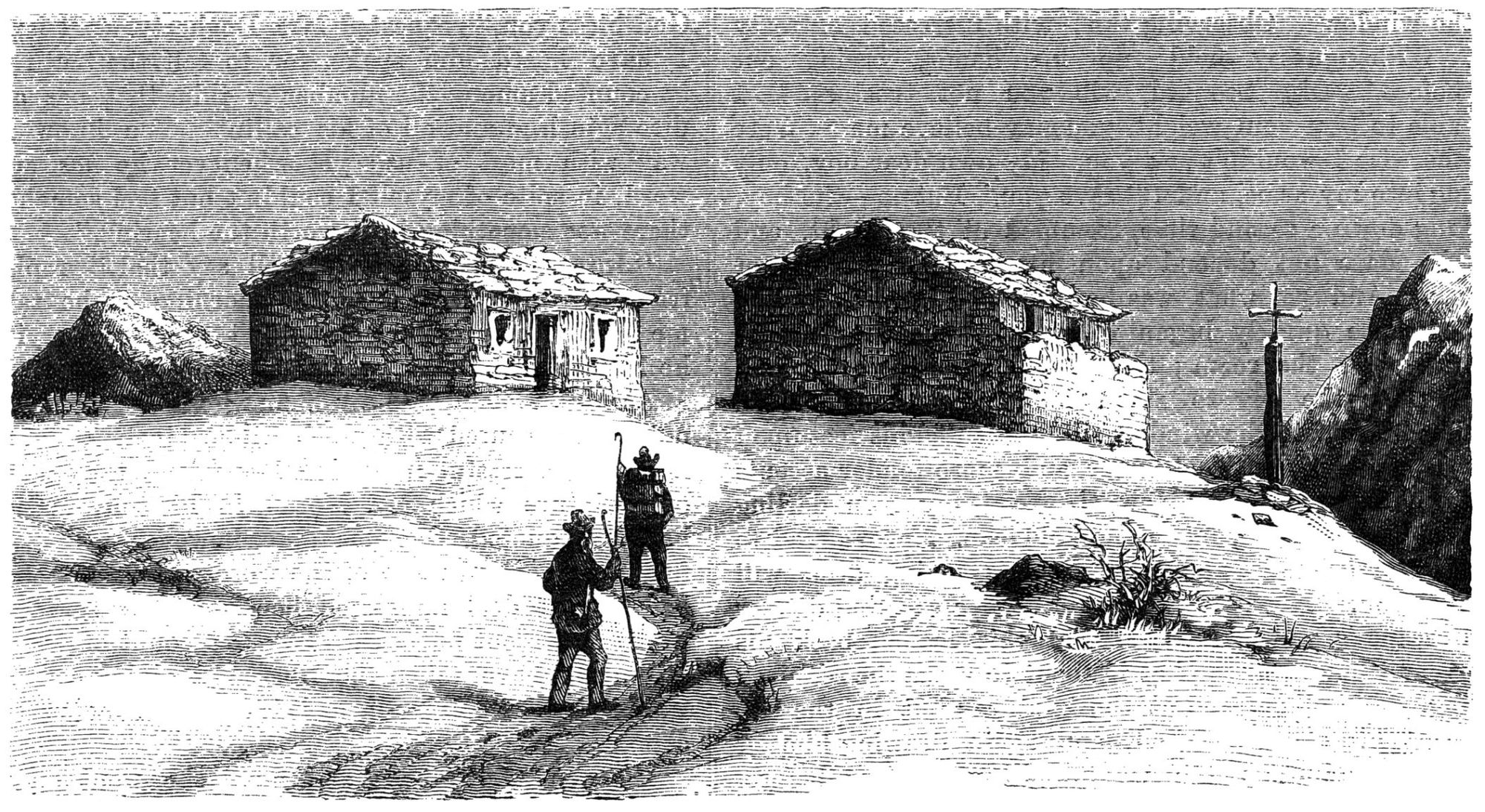 An illustration from "The Family Friend" published by S.W. Partridge & Co. (London, 1875) of the summit of Monte Rosa, the highest mountain in Switzerland. The route on the east face was opened only in 1873. Illustration: Getty