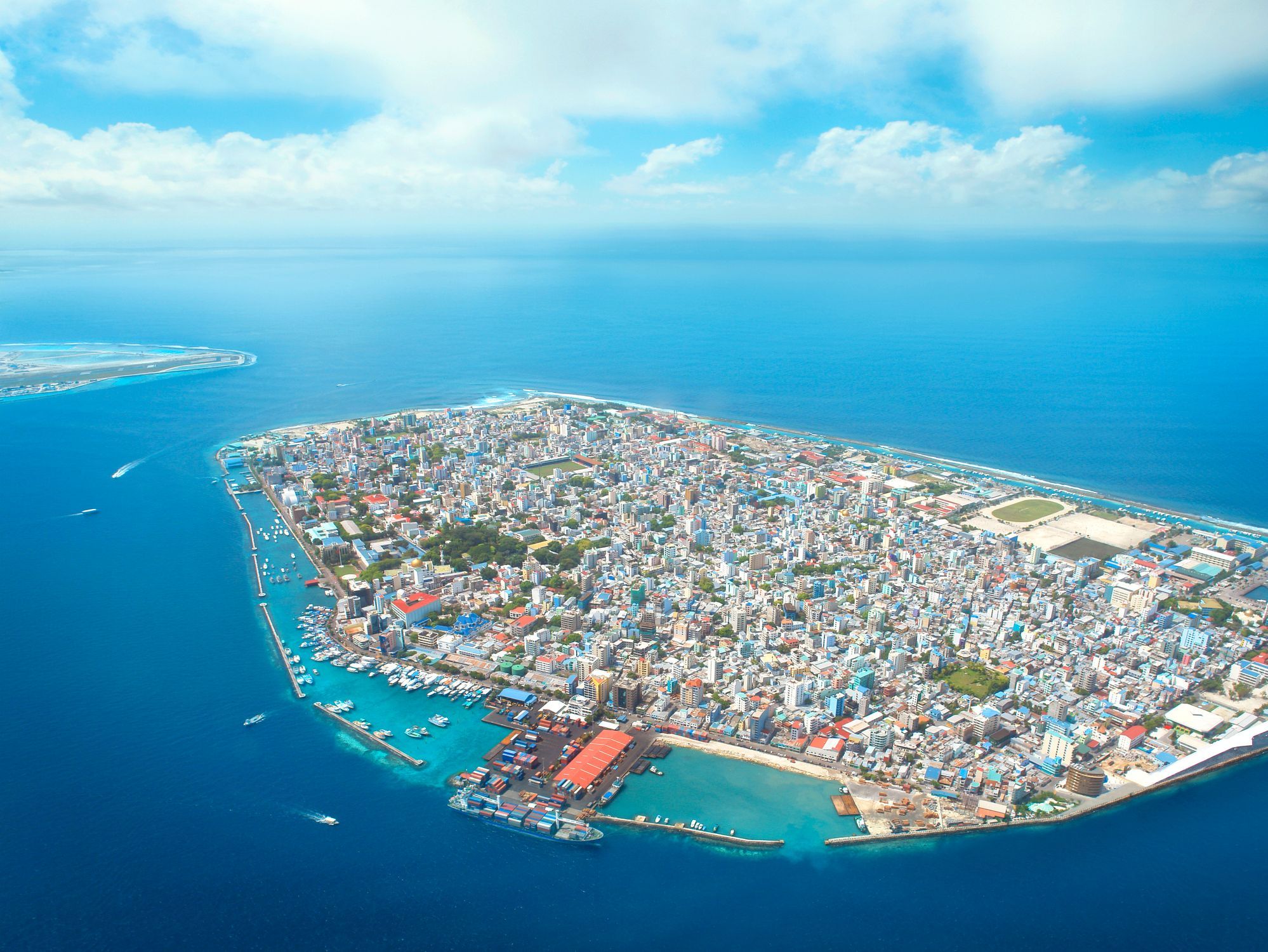 The bustling island of Malé, the capital of the Maldives, where over half the population of the archipelago live.