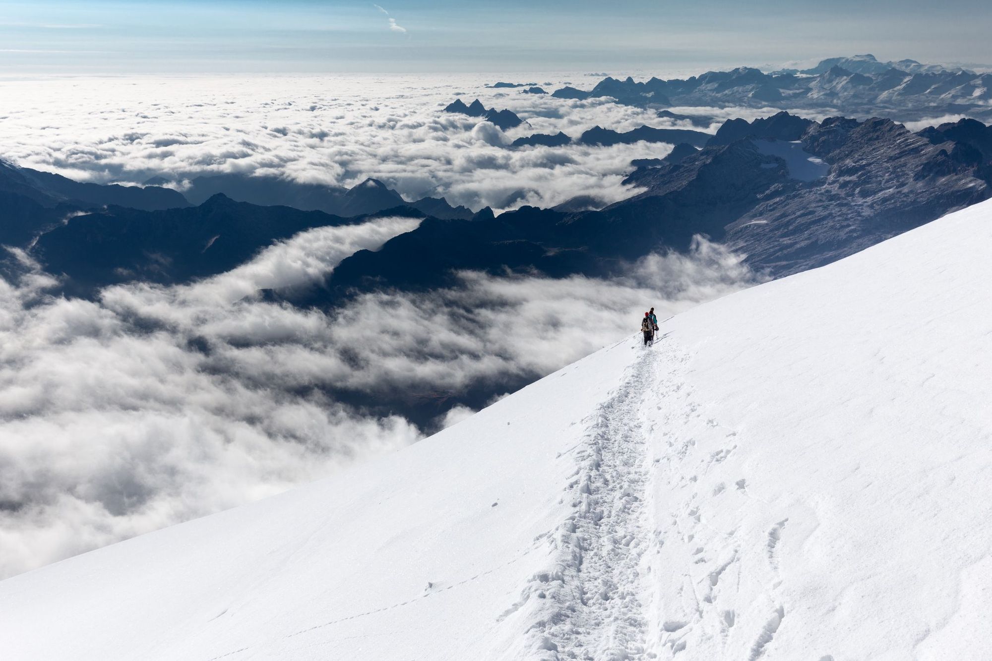 A group of trekkers climbing Huayna Potosi, Bolivia