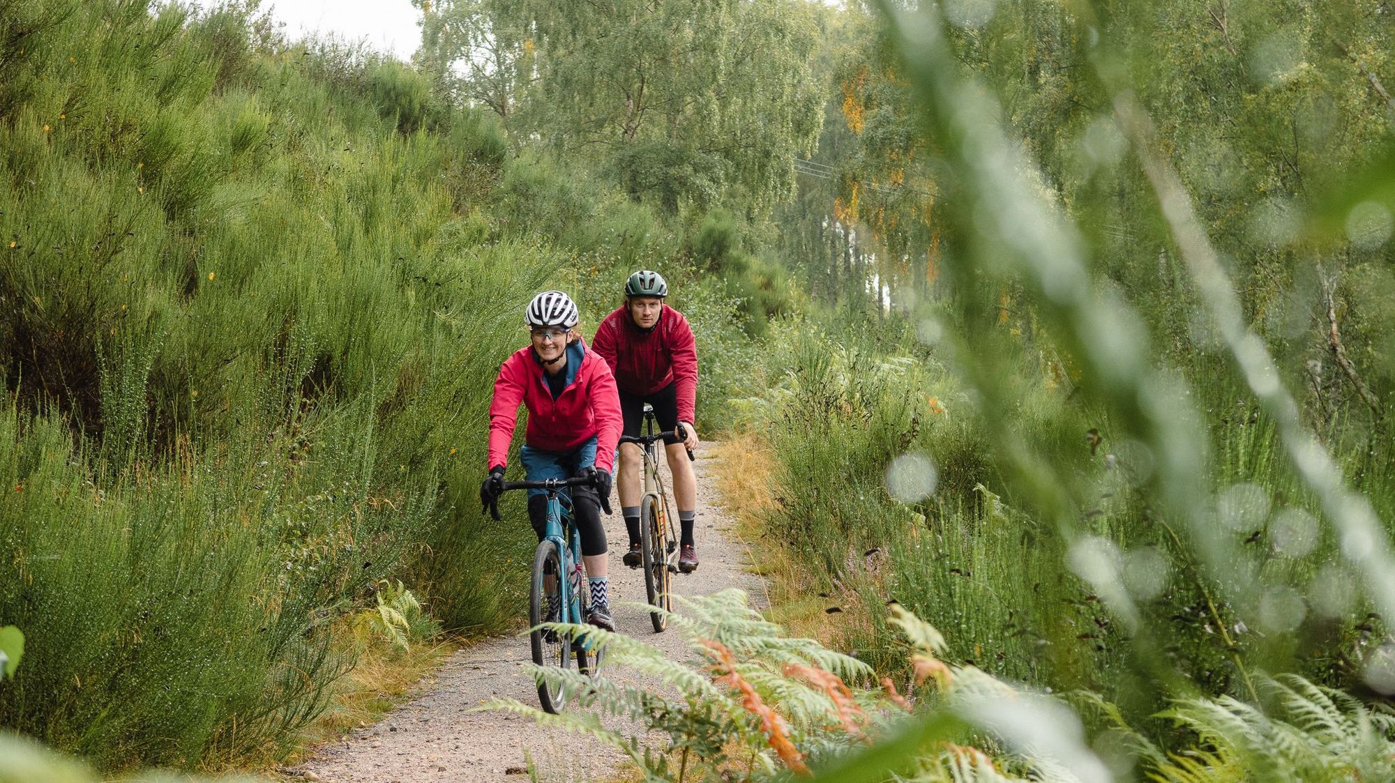 Sally Devlin and Callum MacGregor of Aviemore Bikes on a gravel ride in the Cairngorms. Photo: Markus Stitz