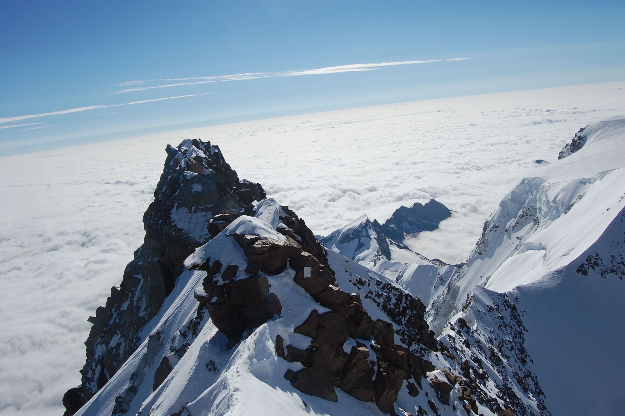 The stunning summit of Dufourspitze, the very top of the Monte Rosa, looking south-east. Photo: Wiki Commons