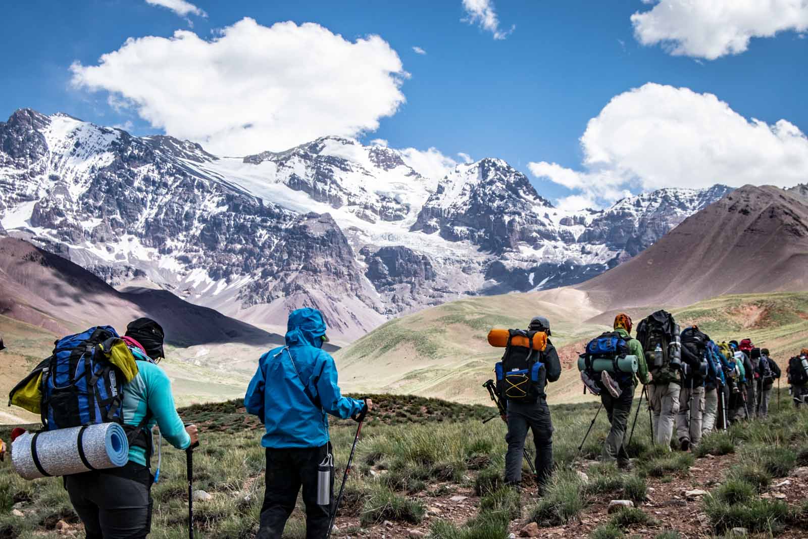 A group of trekkers in Argentina's Andes Mountains