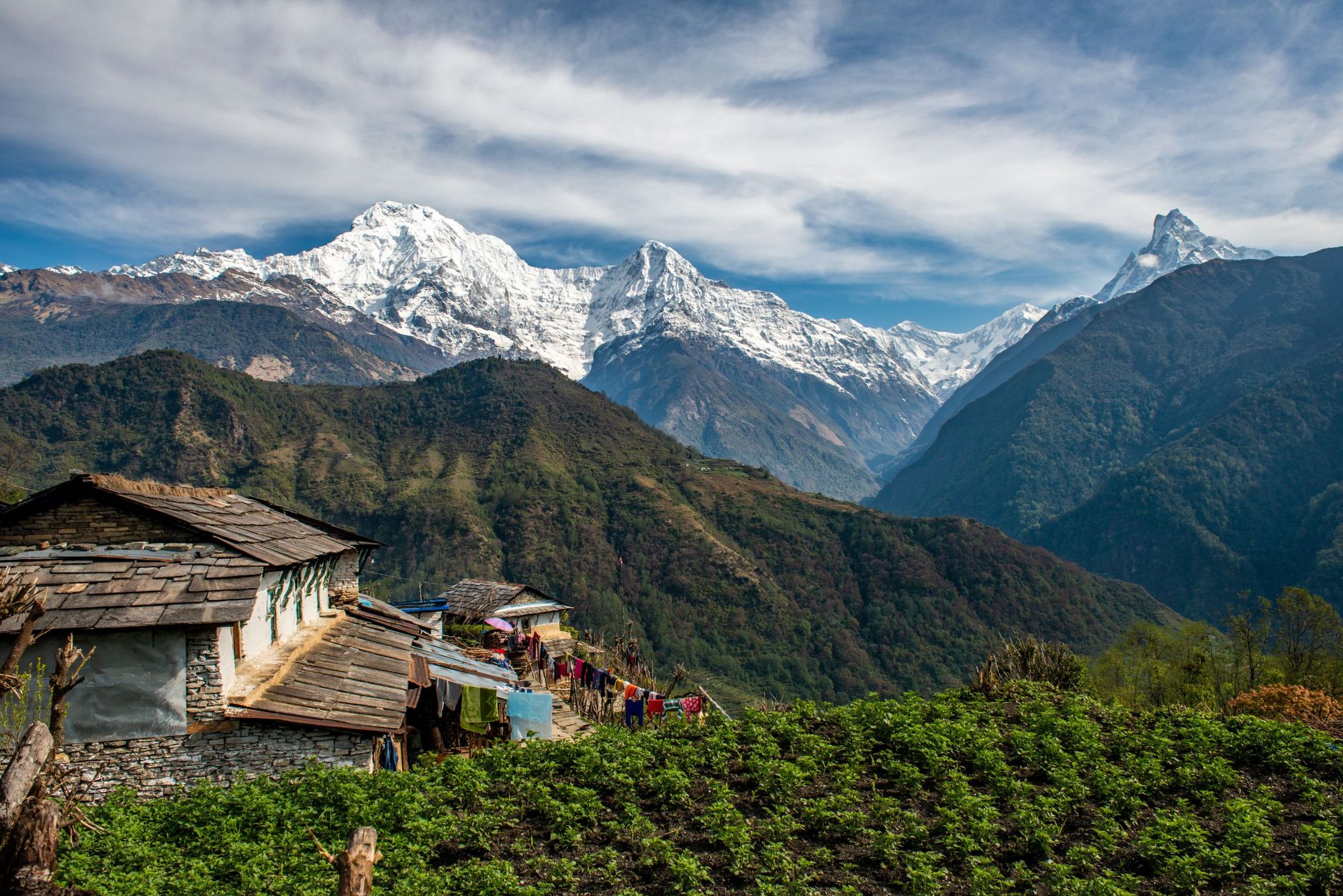 A beautiful view of Annapurna range, including Annapurna South, from Ghandruk village in Nepal. Photo: Getty