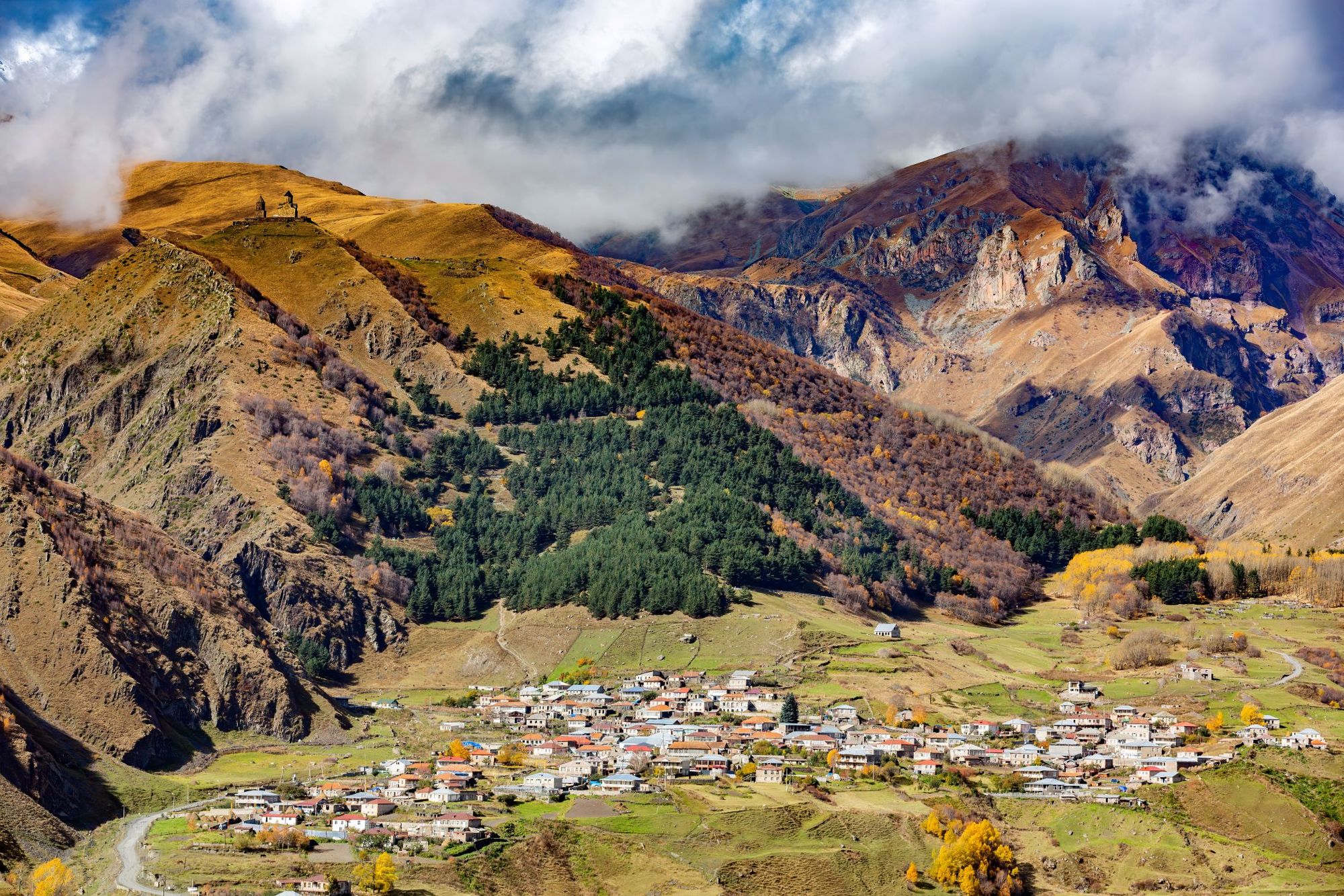 The pretty town of Stepantsminda, Georgia. Photo: Getty.