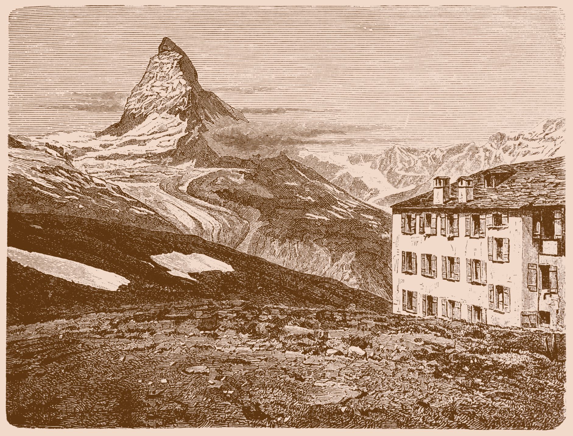 The Matterhorn (German) or Monte Cervino (Italian) sits on the border between Switzerland and Italy, and is viewed often on the Tour of Monte Rosa. Illustration: Getty