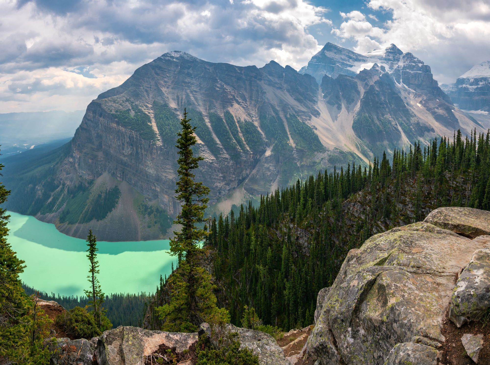 This image is from the top of Big Beehive, rather than the Fairview Mountain Trail, but it shows Fairview and Lake Louise. Photo: Getty