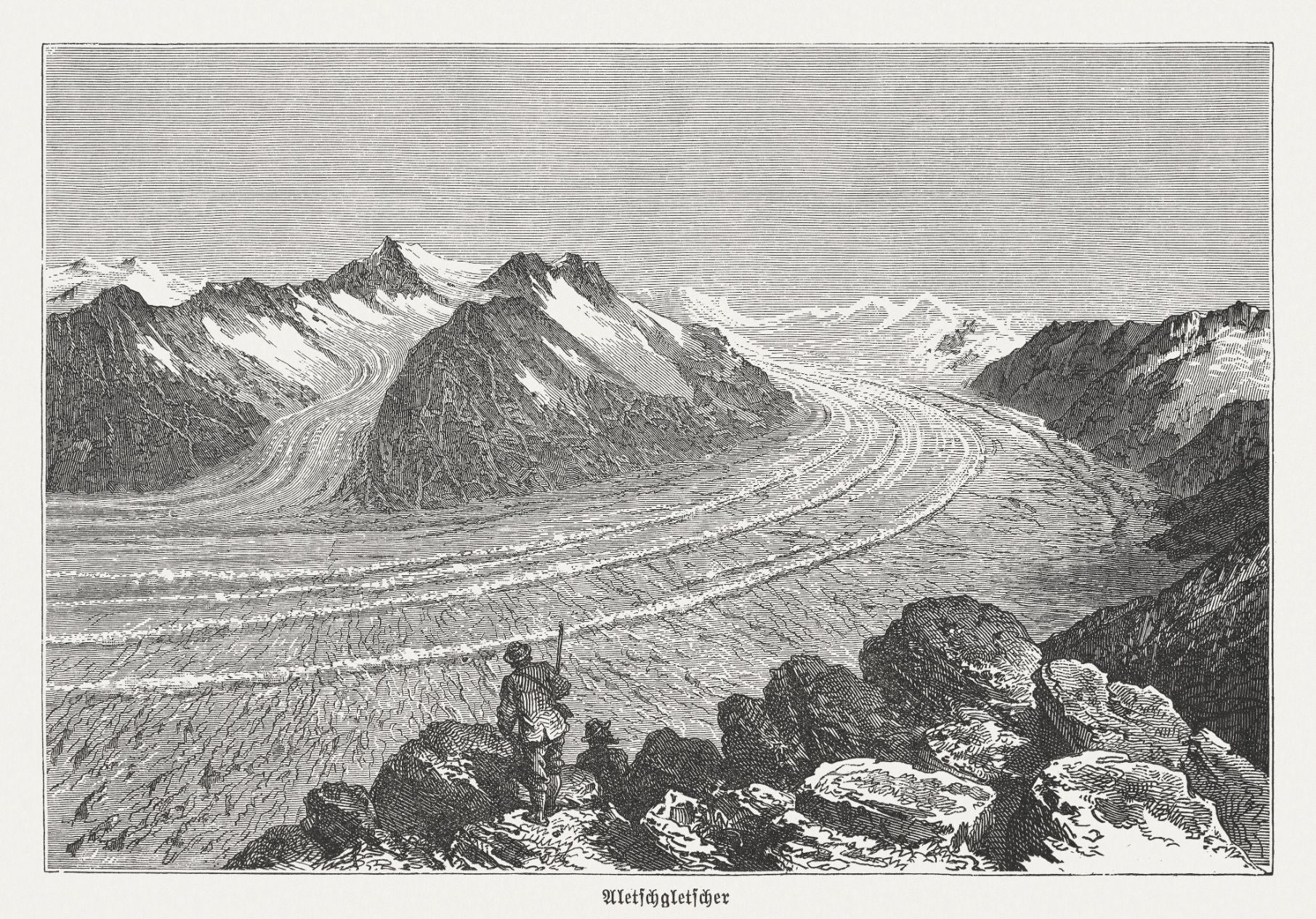 The UNESCO-protected Aletsch Glacier in Switzerland in 1882. Compared to current photographs you can see the immense decline in ice. Illustration: Getty
